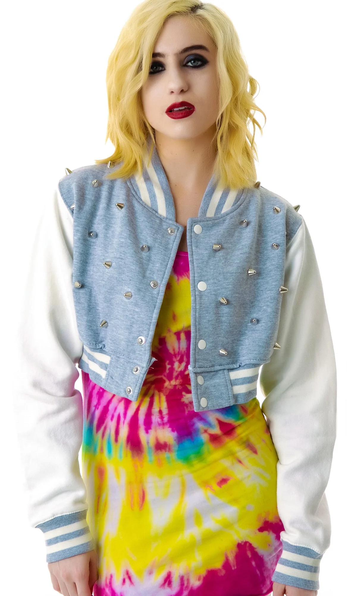The  Margot Studded Crop Bomber - Gray - Image 10
