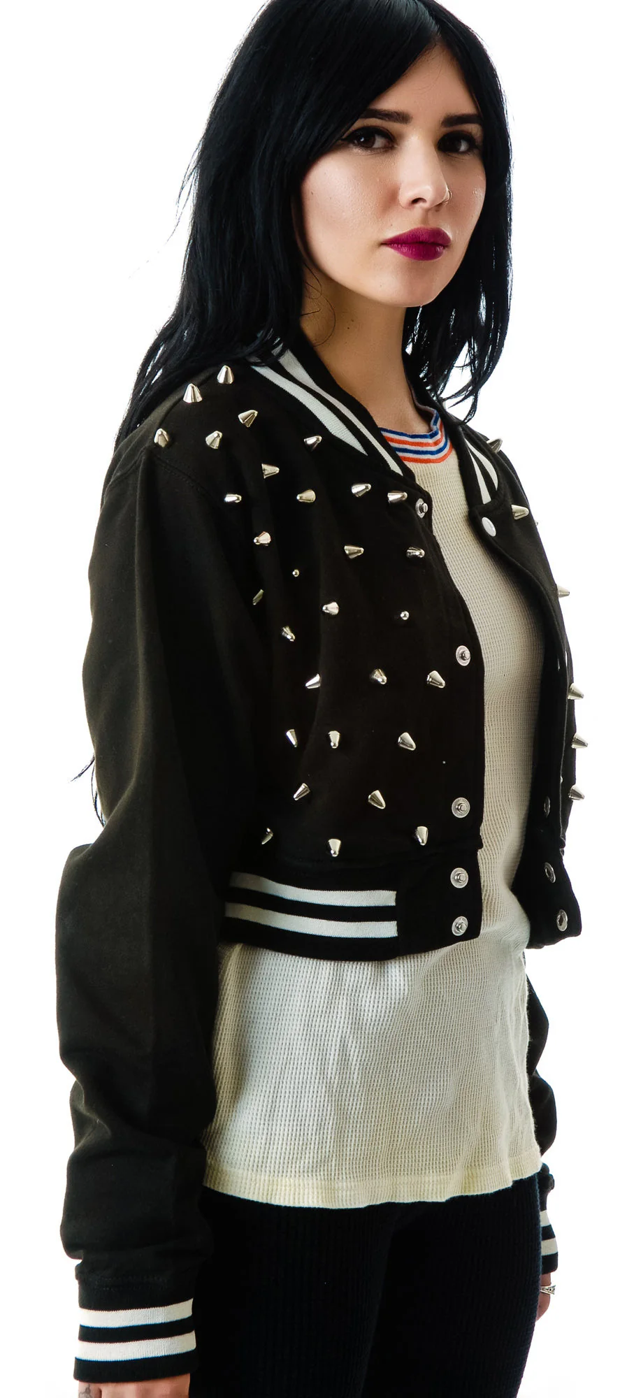 The  Margot Studded Crop Bomber - Gray - Image 16
