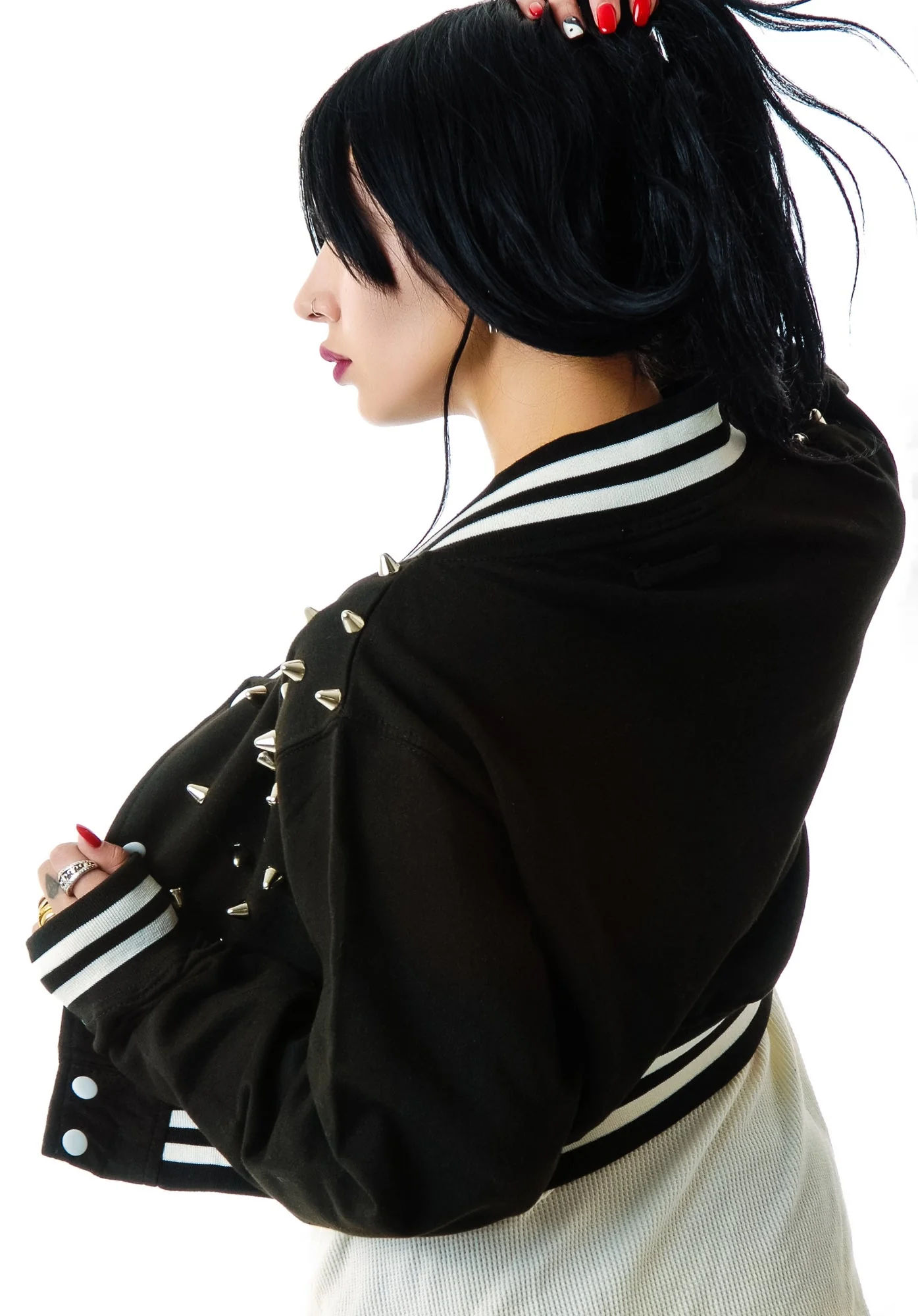 The  Margot Studded Crop Bomber - Gray - Image 18
