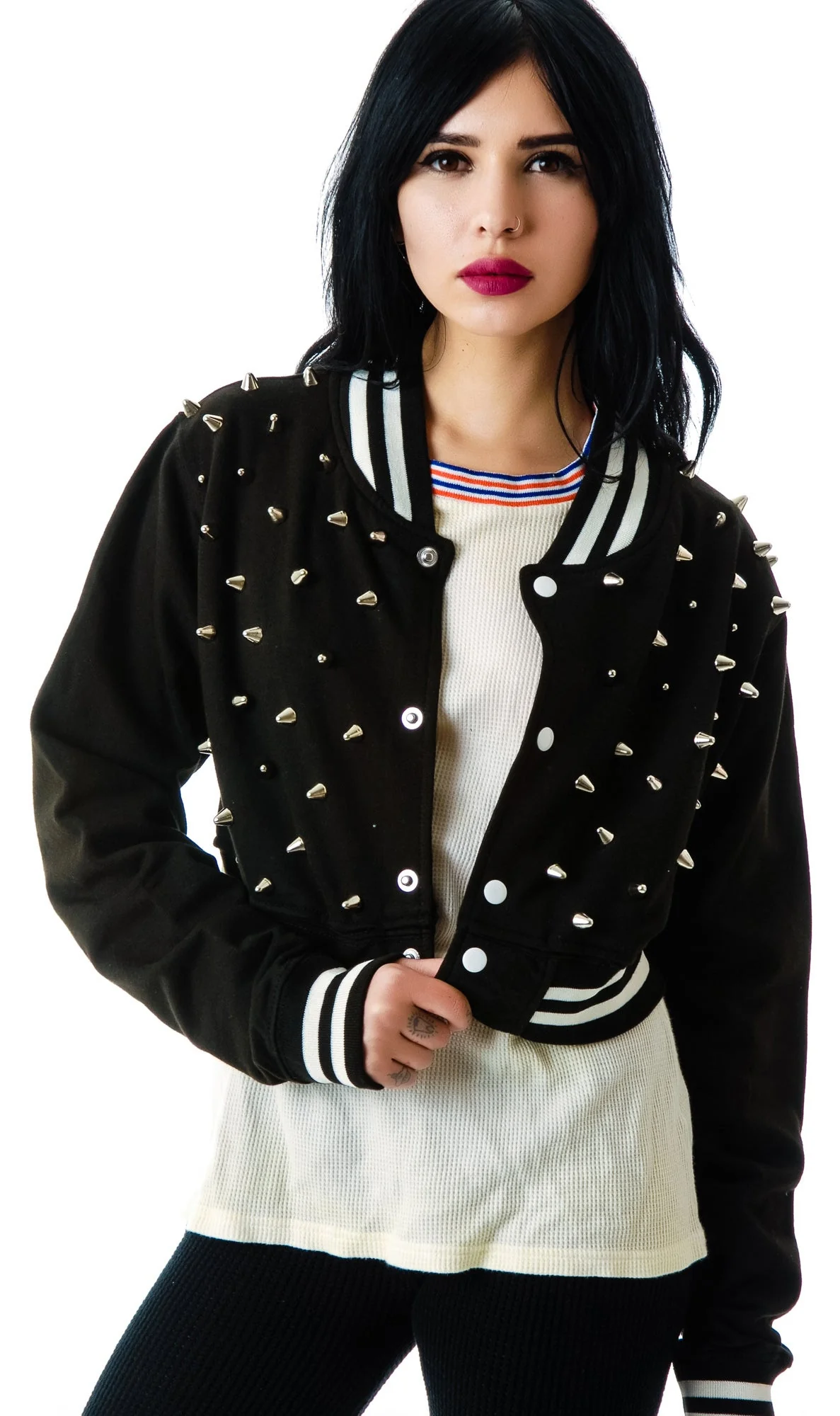 The  Margot Studded Crop Bomber - Gray - Image 19