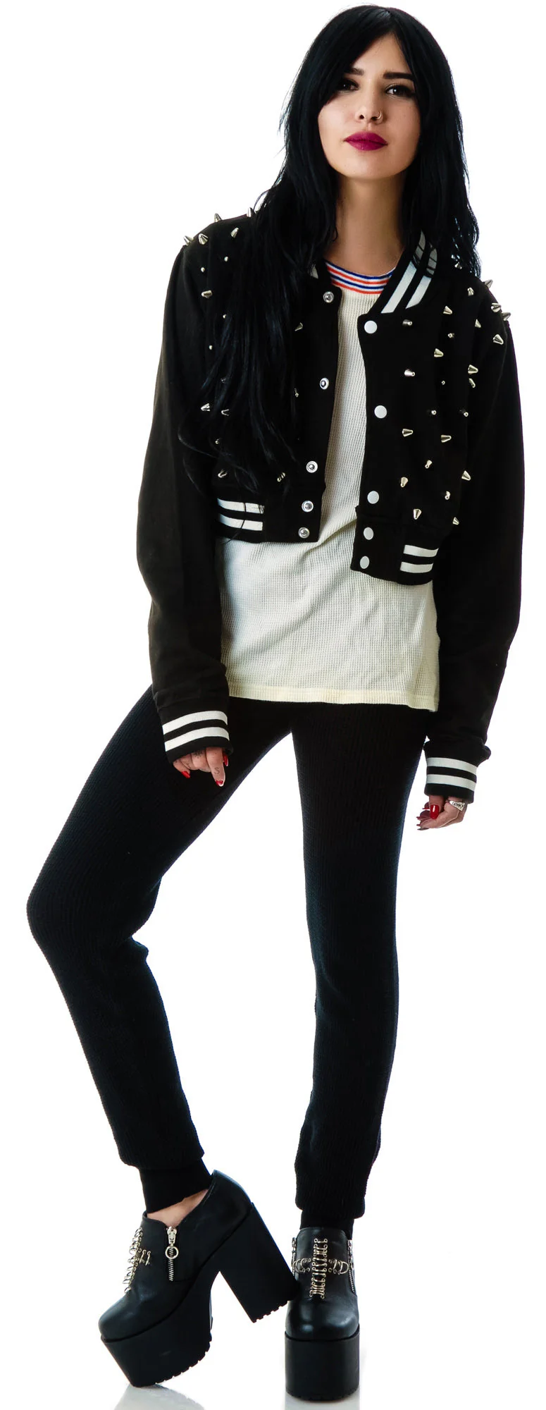 The  Margot Studded Crop Bomber - Gray - Image 20