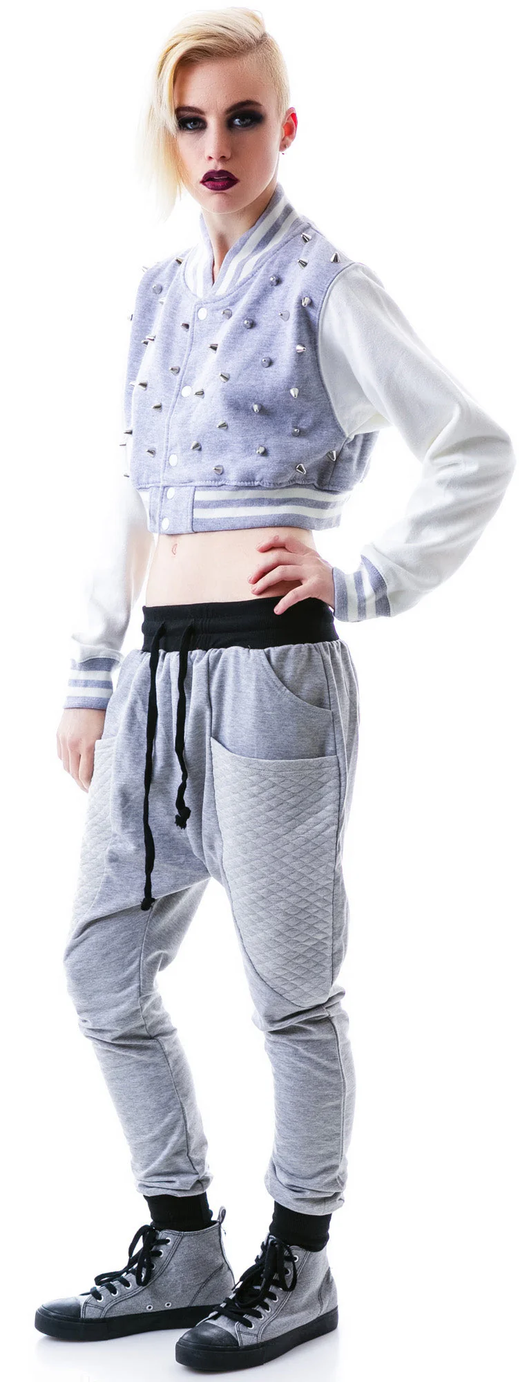 The  Margot Studded Crop Bomber - Gray - Image 5