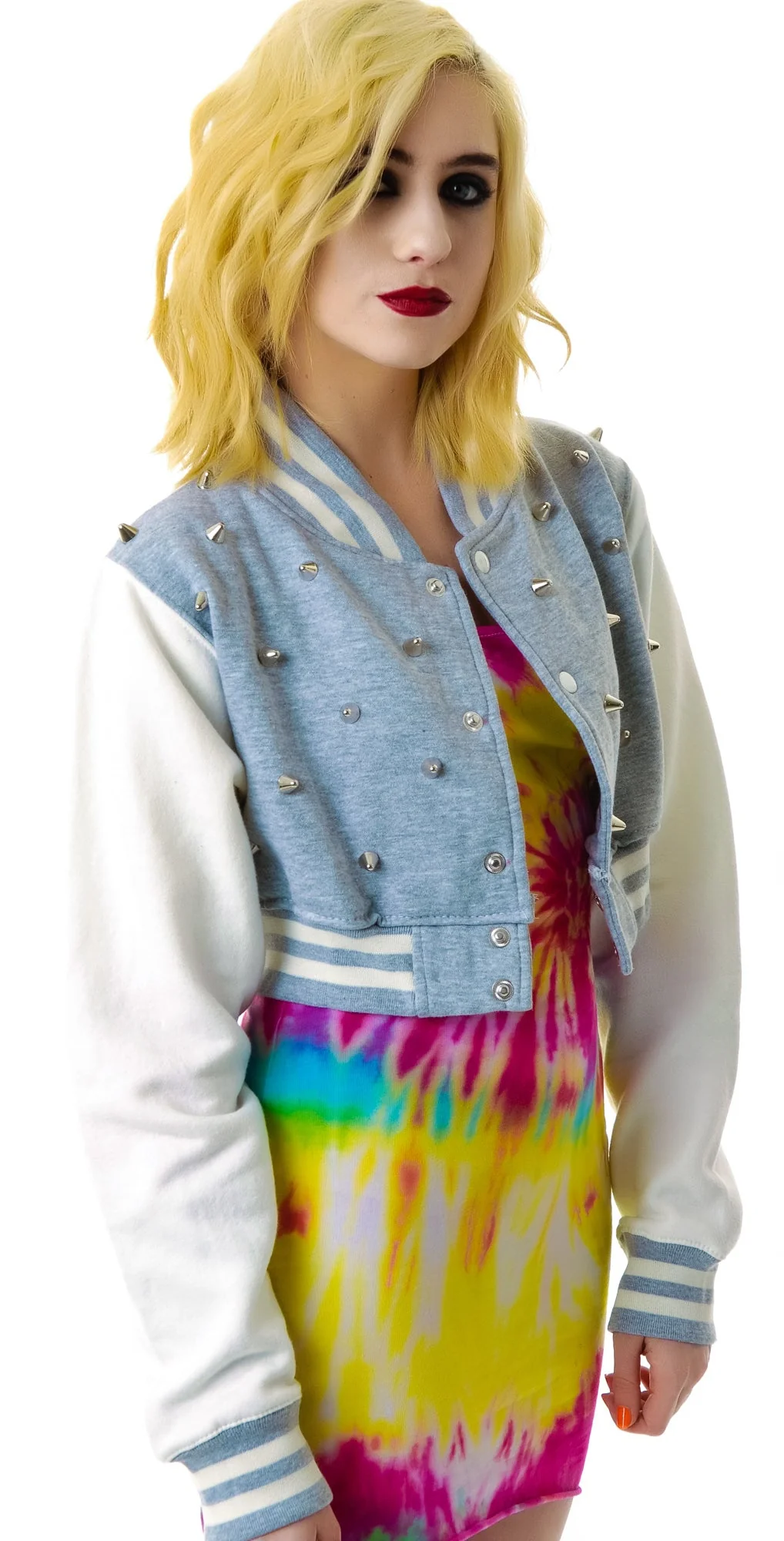 The  Margot Studded Crop Bomber - Gray - Image 7