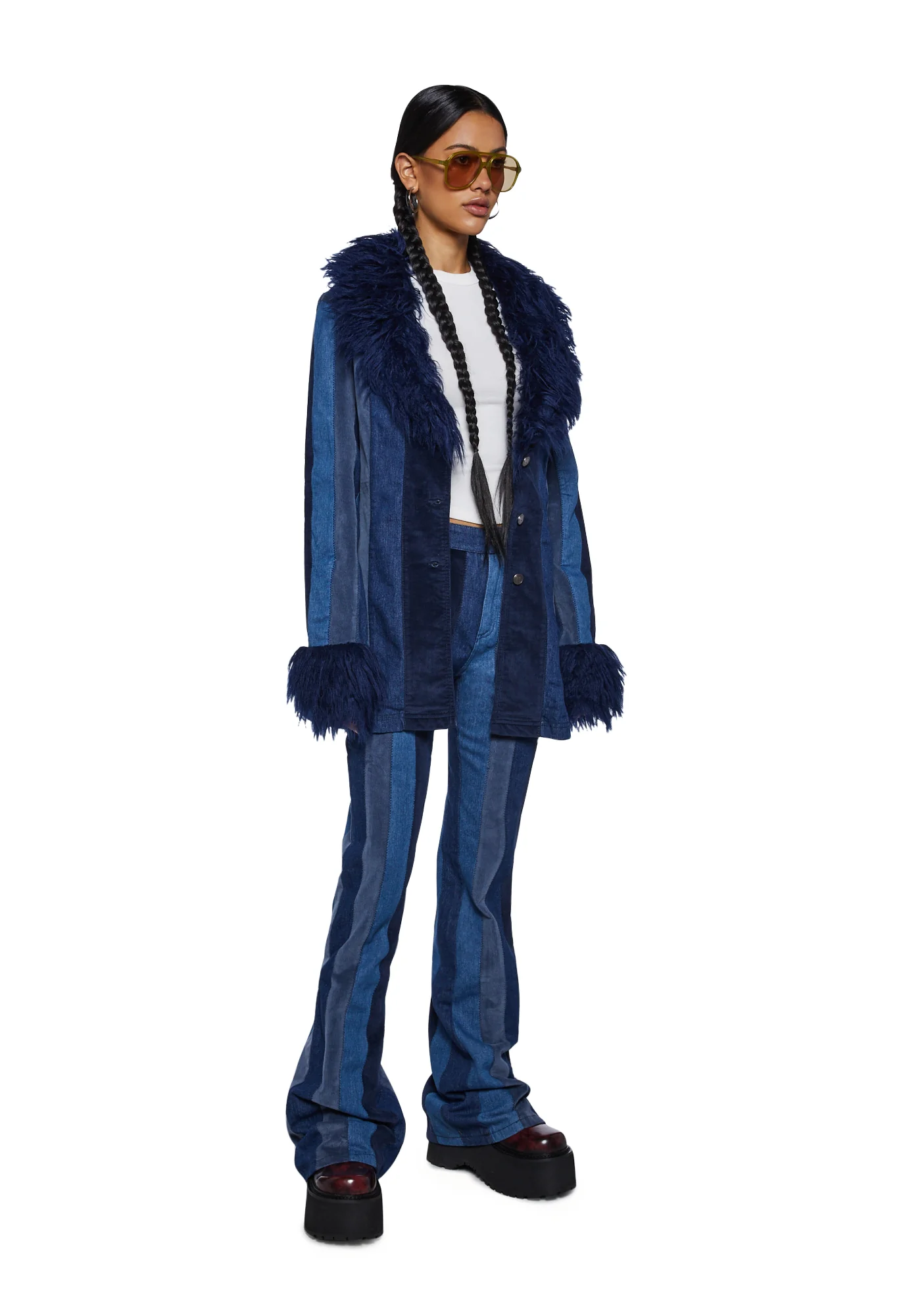 The Peace Train Faux Fur Jacket - Blue - Image 2