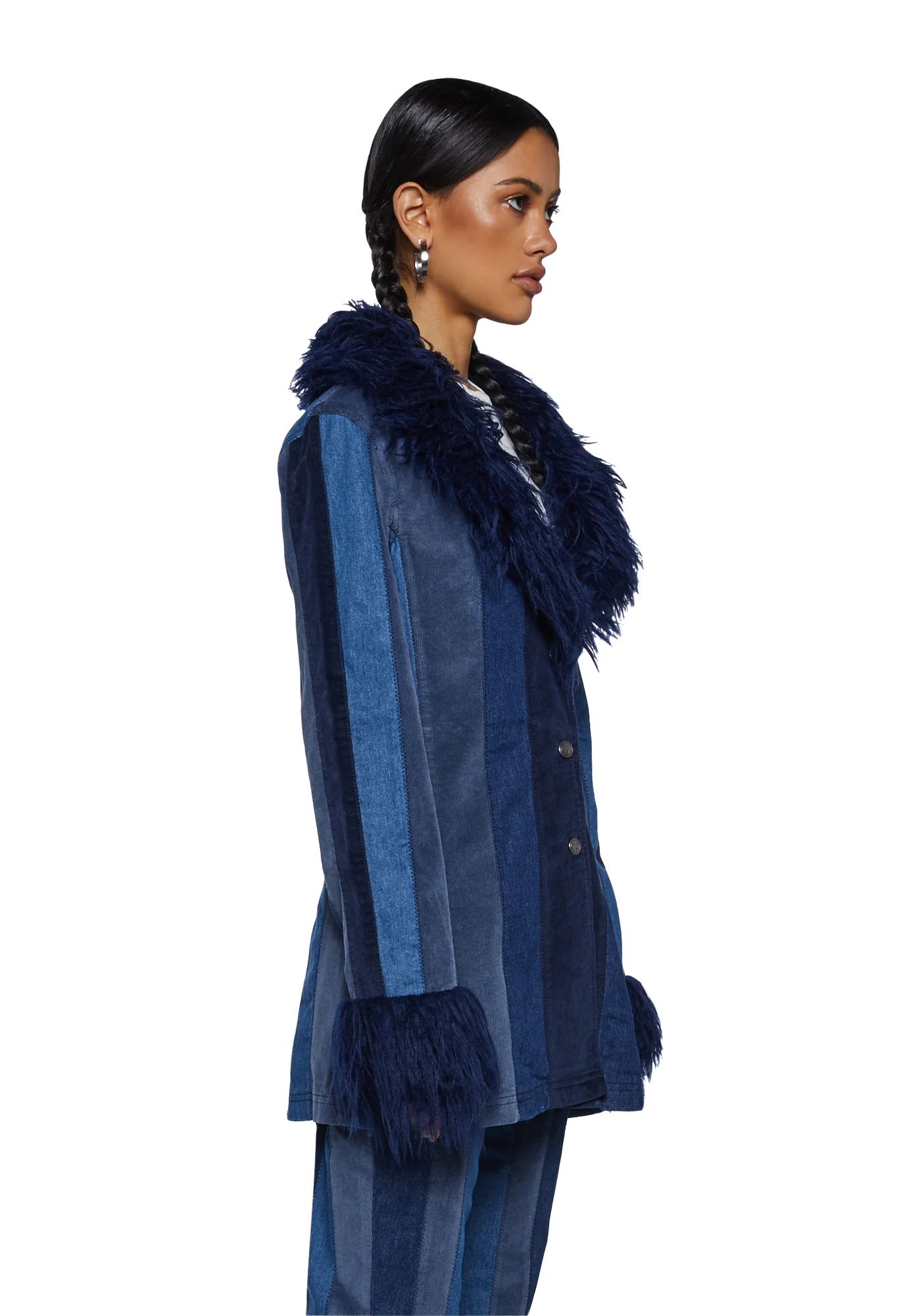 The Peace Train Faux Fur Jacket - Blue - Image 3