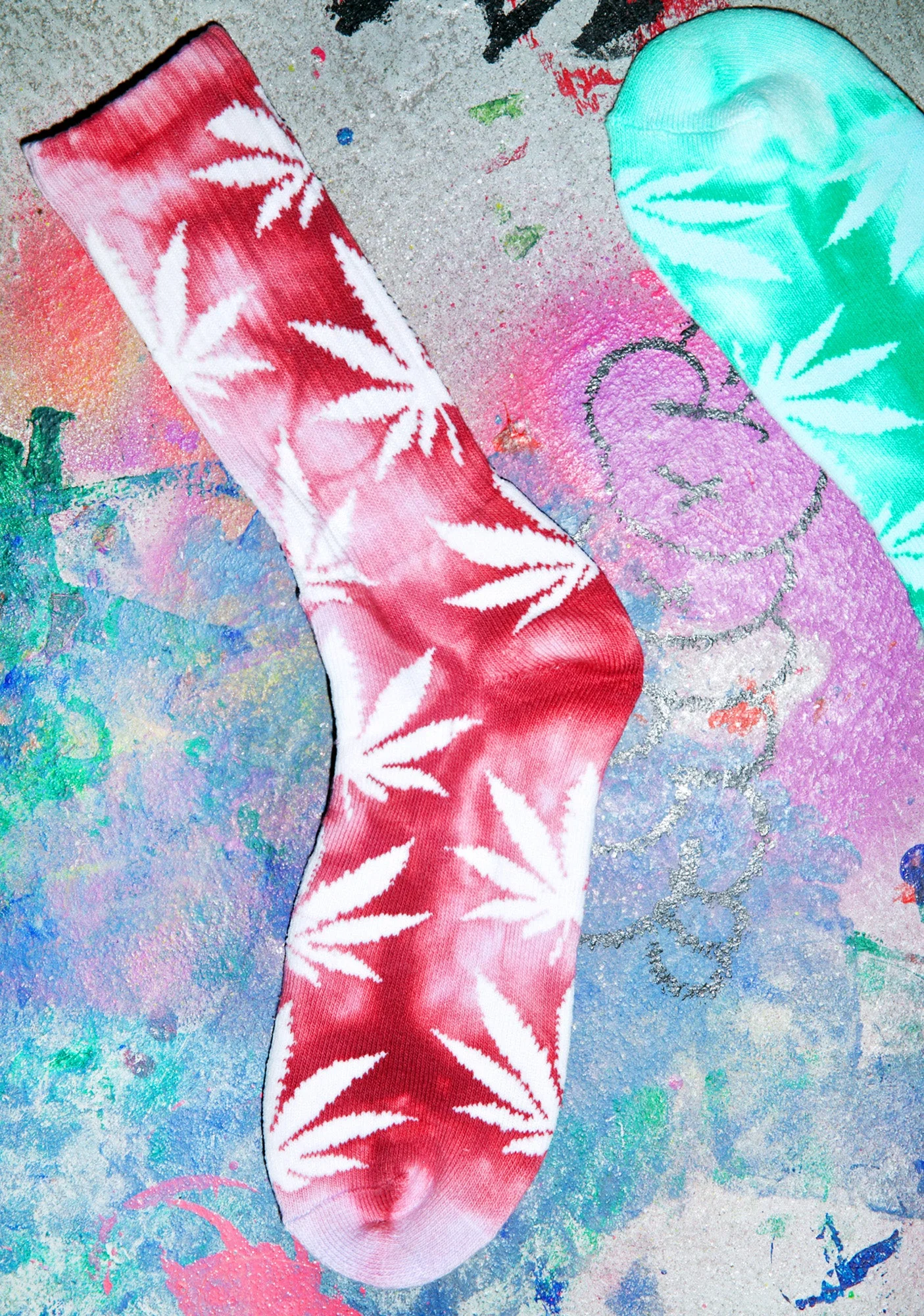 Tie Dye Plantlife Crew Sock - Dark Red - Image 2