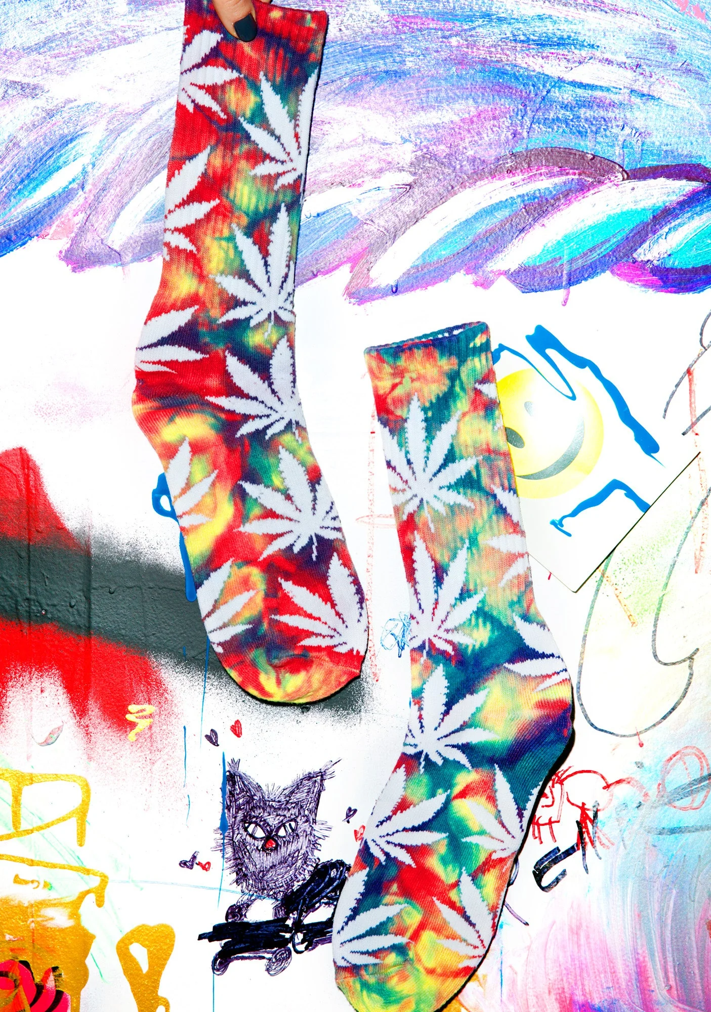 Tie Dye Plantlife Crew Sock - Dark Red - Image 22