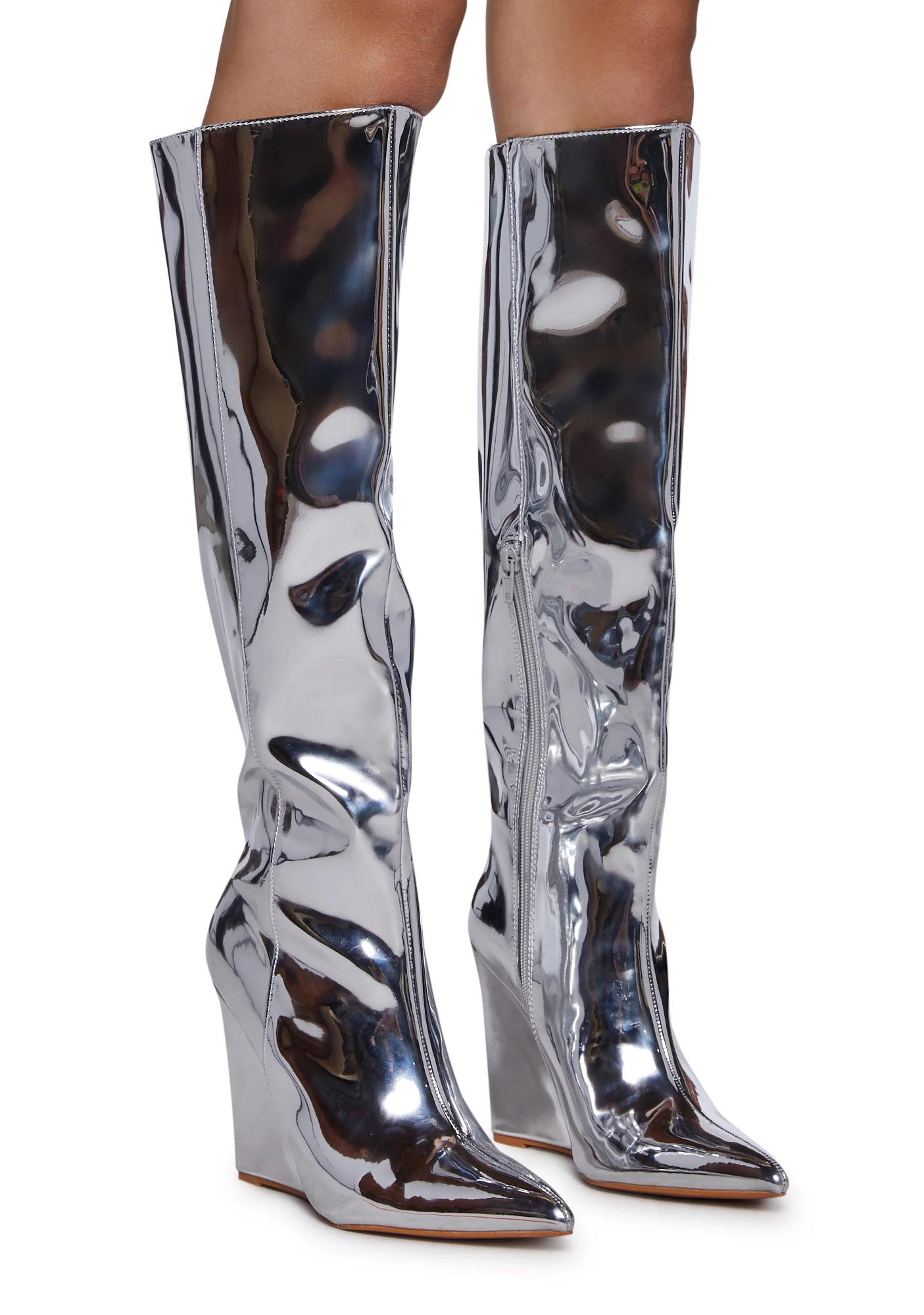 Totally Mesmerized Knee High Boots - Silver - Image 3