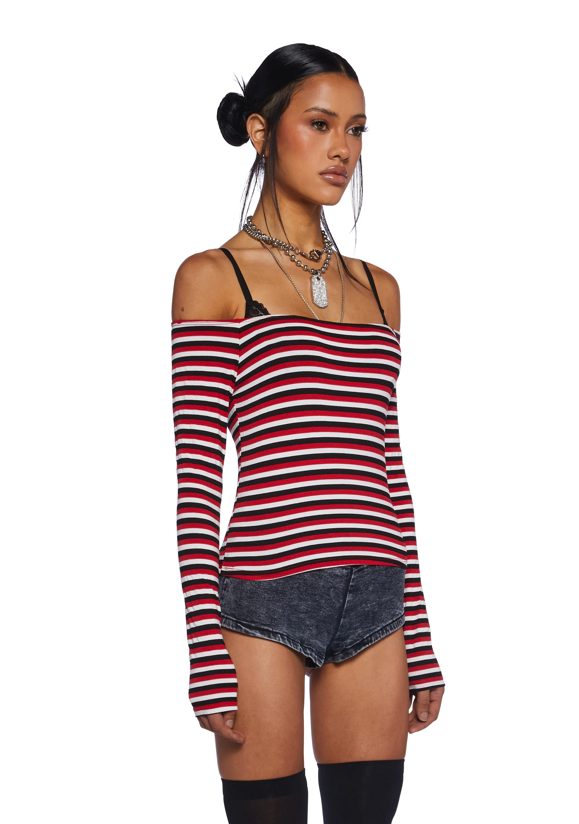 Trapeze Artist Off the Shoulder Top - Red - Image 4