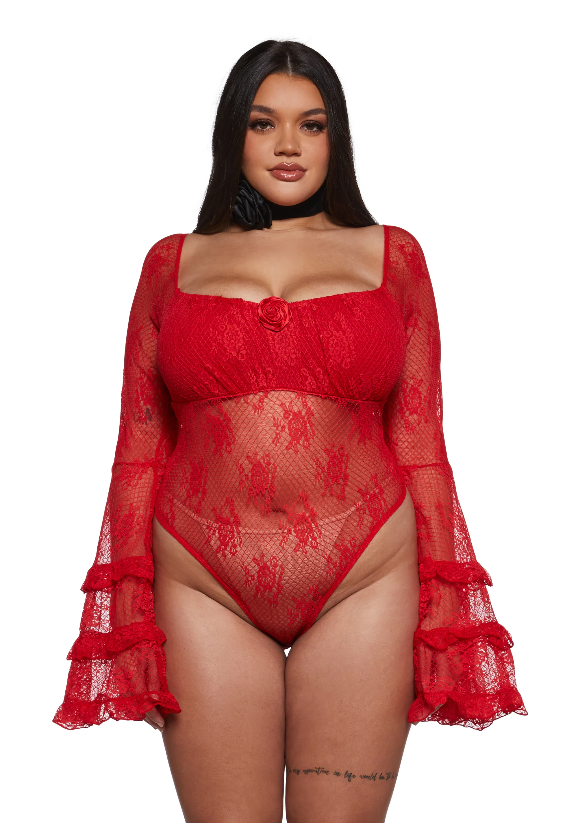 True Love Nonsense Lace Bodysuit - Red - Image 6