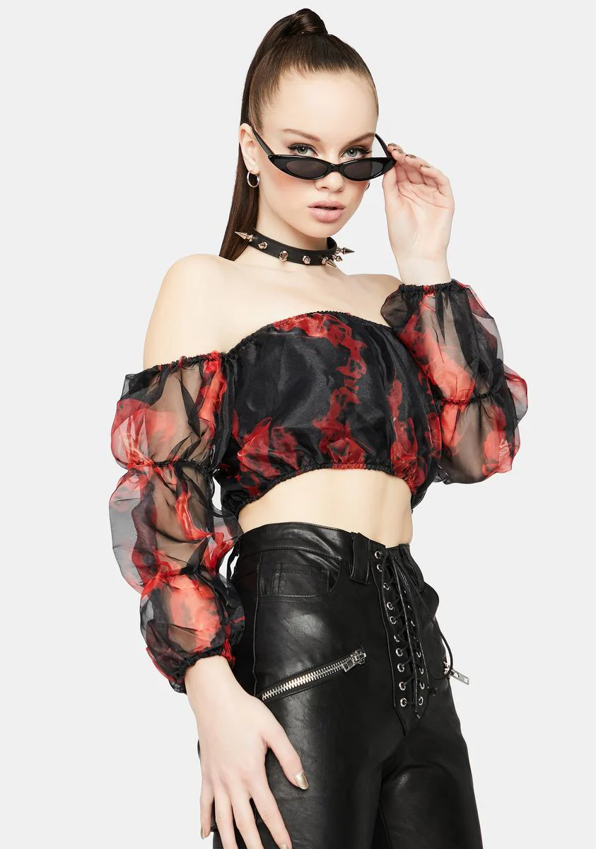 Truly Vicious Off Shoulder Fire Crop Top - Image 2