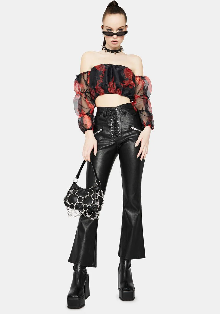 Truly Vicious Off Shoulder Fire Crop Top - Image 3