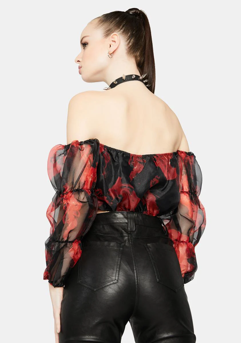 Truly Vicious Off Shoulder Fire Crop Top - Image 4