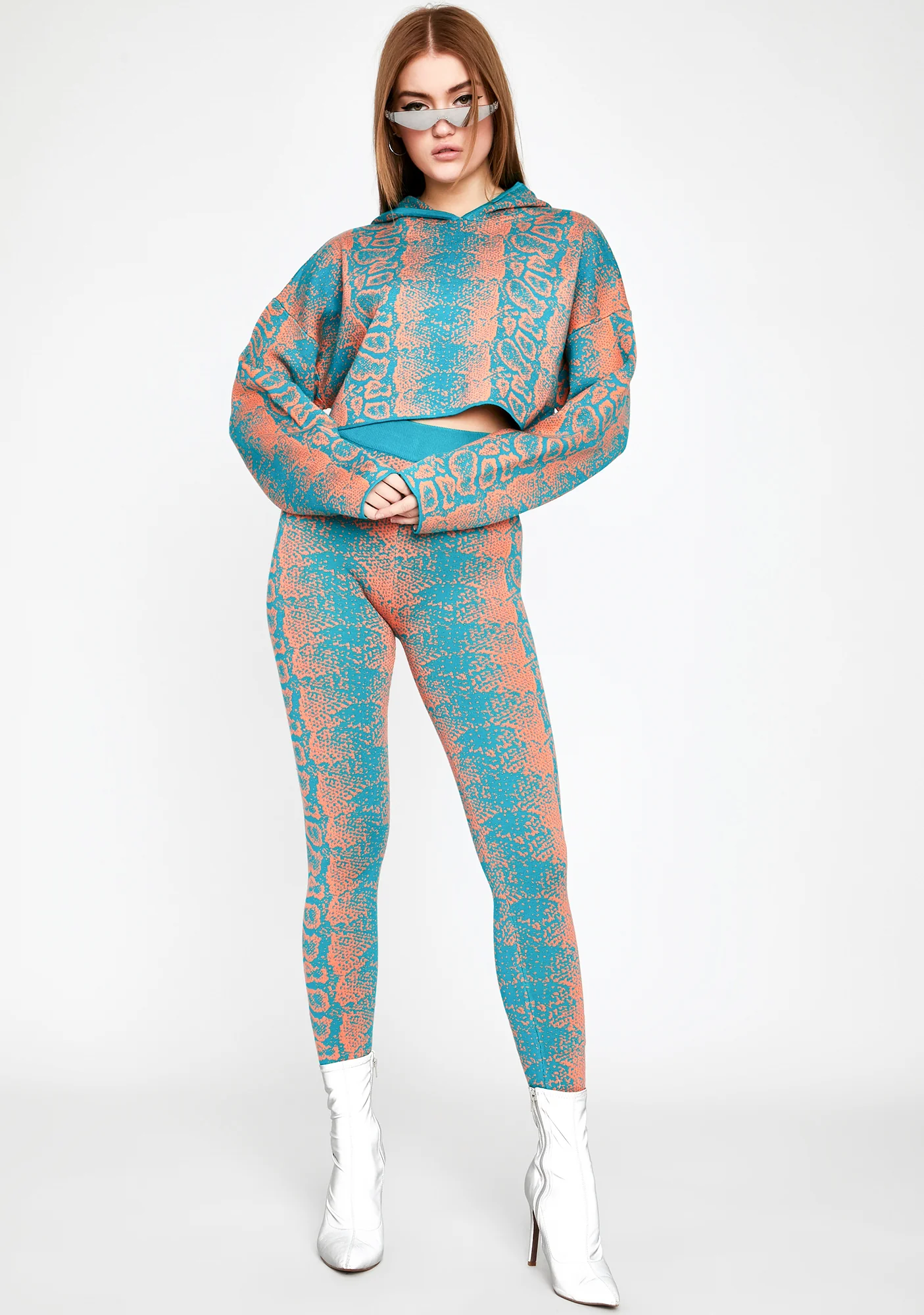 Turquoise Rattle Me Cropped Hoodie - Image 3