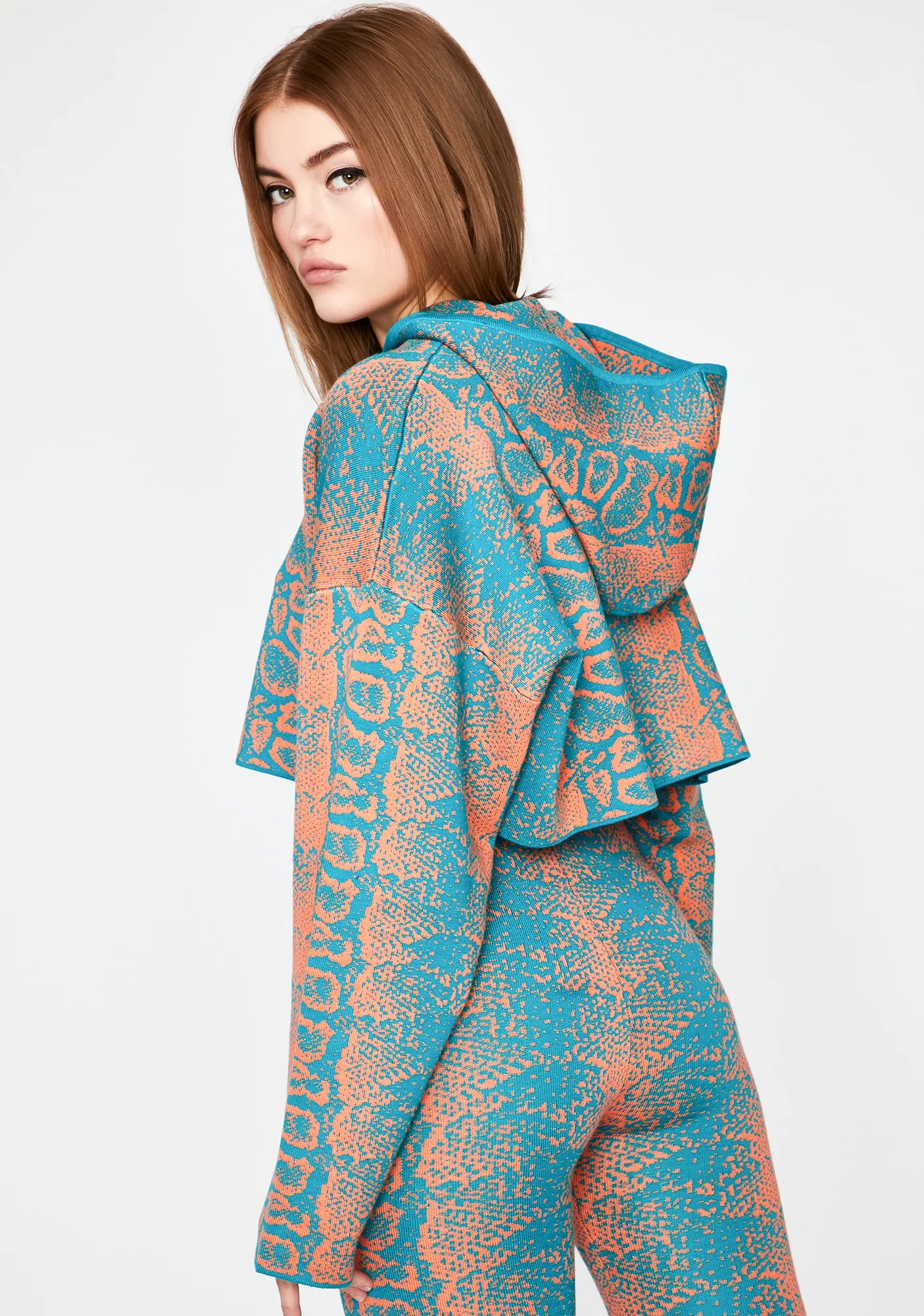 Turquoise Rattle Me Cropped Hoodie - Image 4