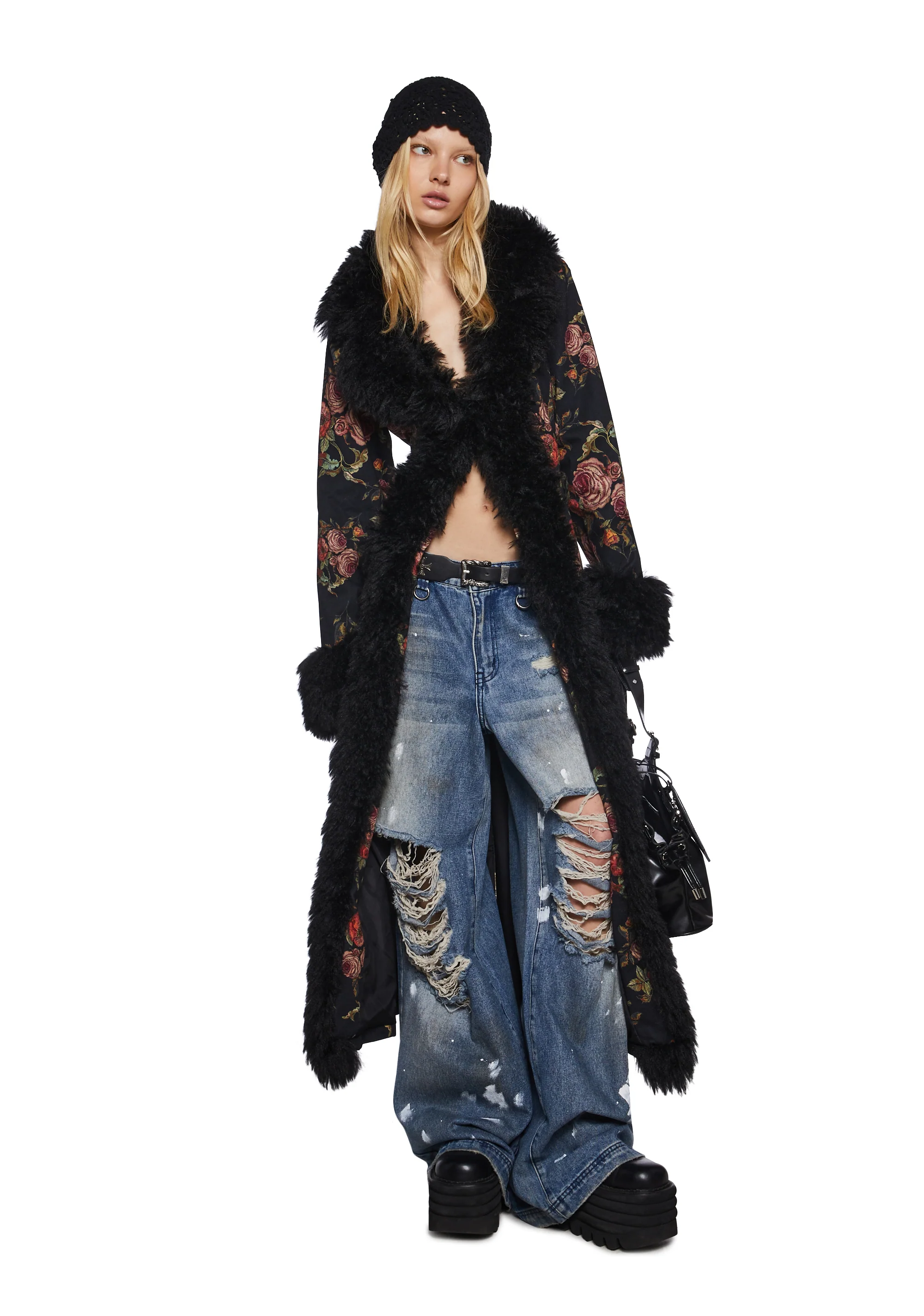 Wild Rose Faux Fur Duster Coat - Image 5