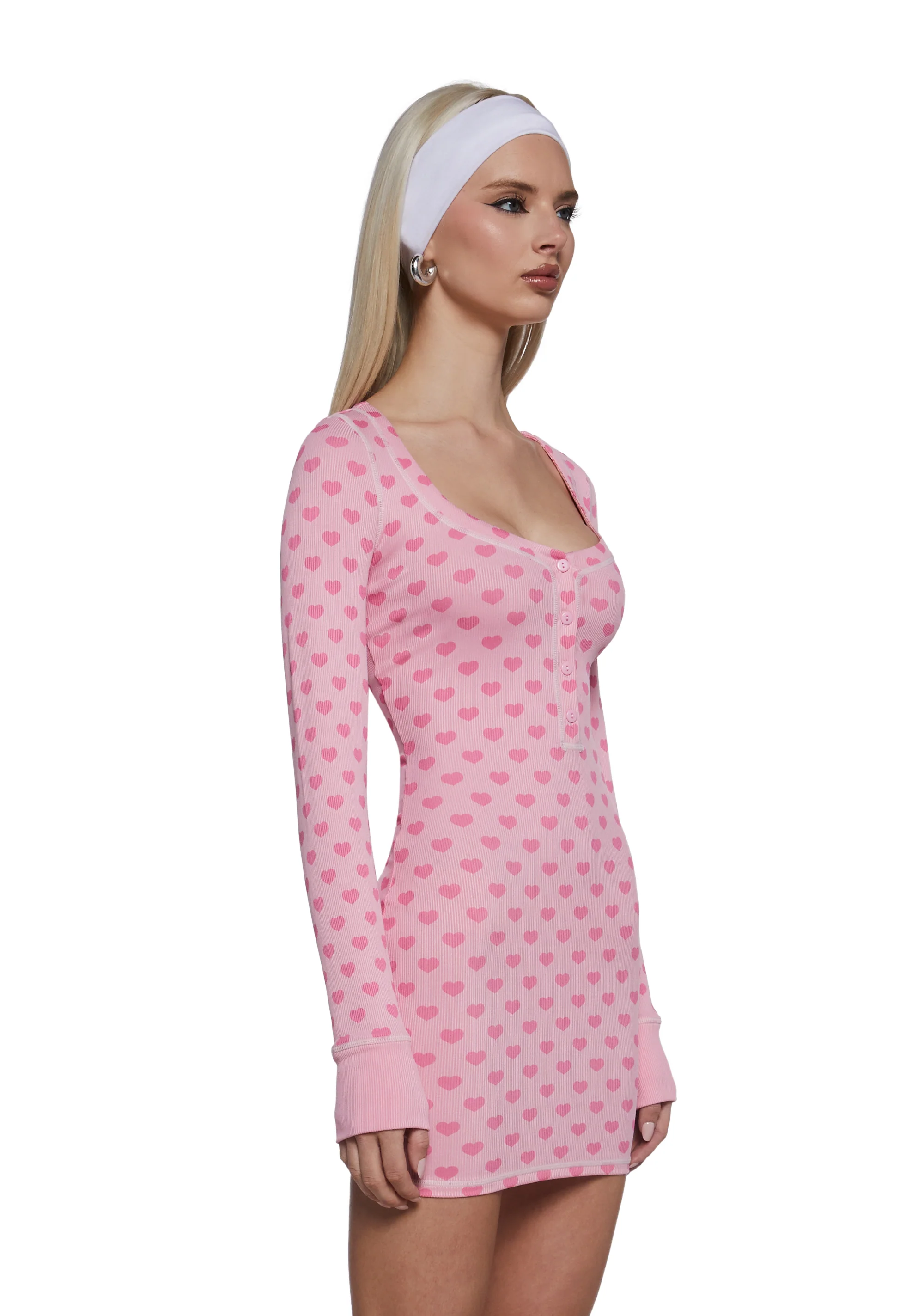 Hearts Linked Henley Dress - Pink - Image 3