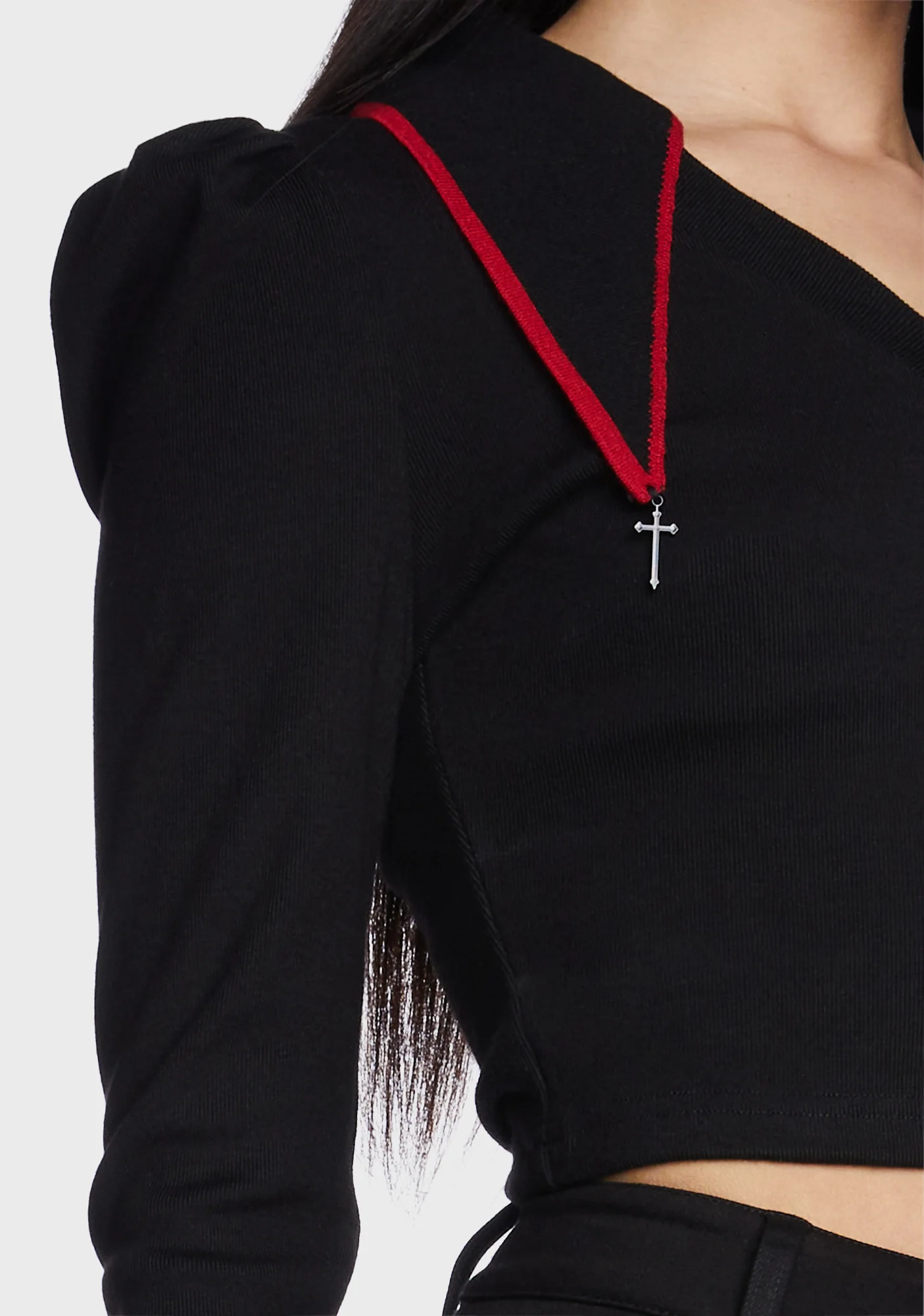 V-Neck Pointed Collar Princess Long Sleeve Top - Image 2