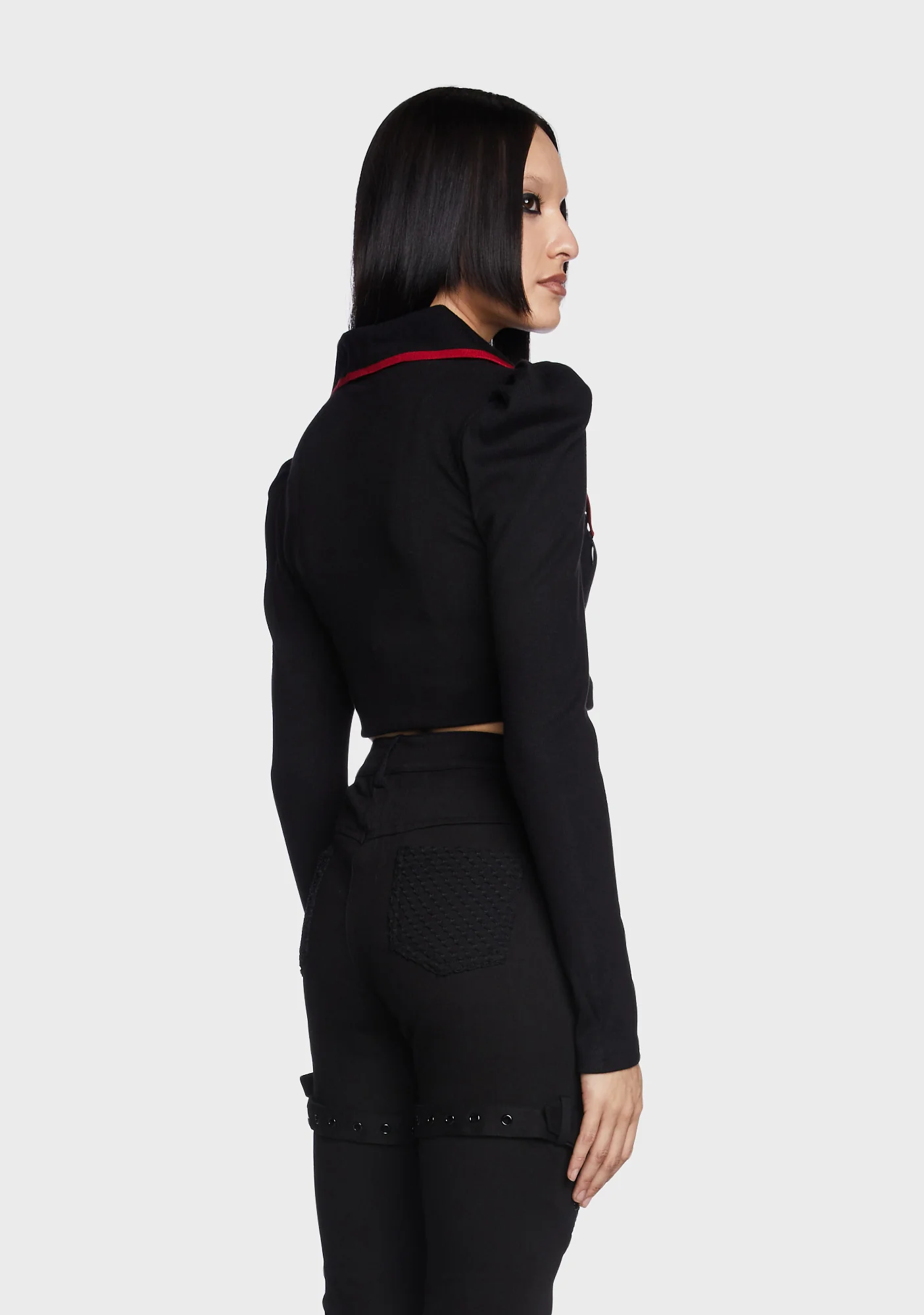 V-Neck Pointed Collar Princess Long Sleeve Top - Image 3