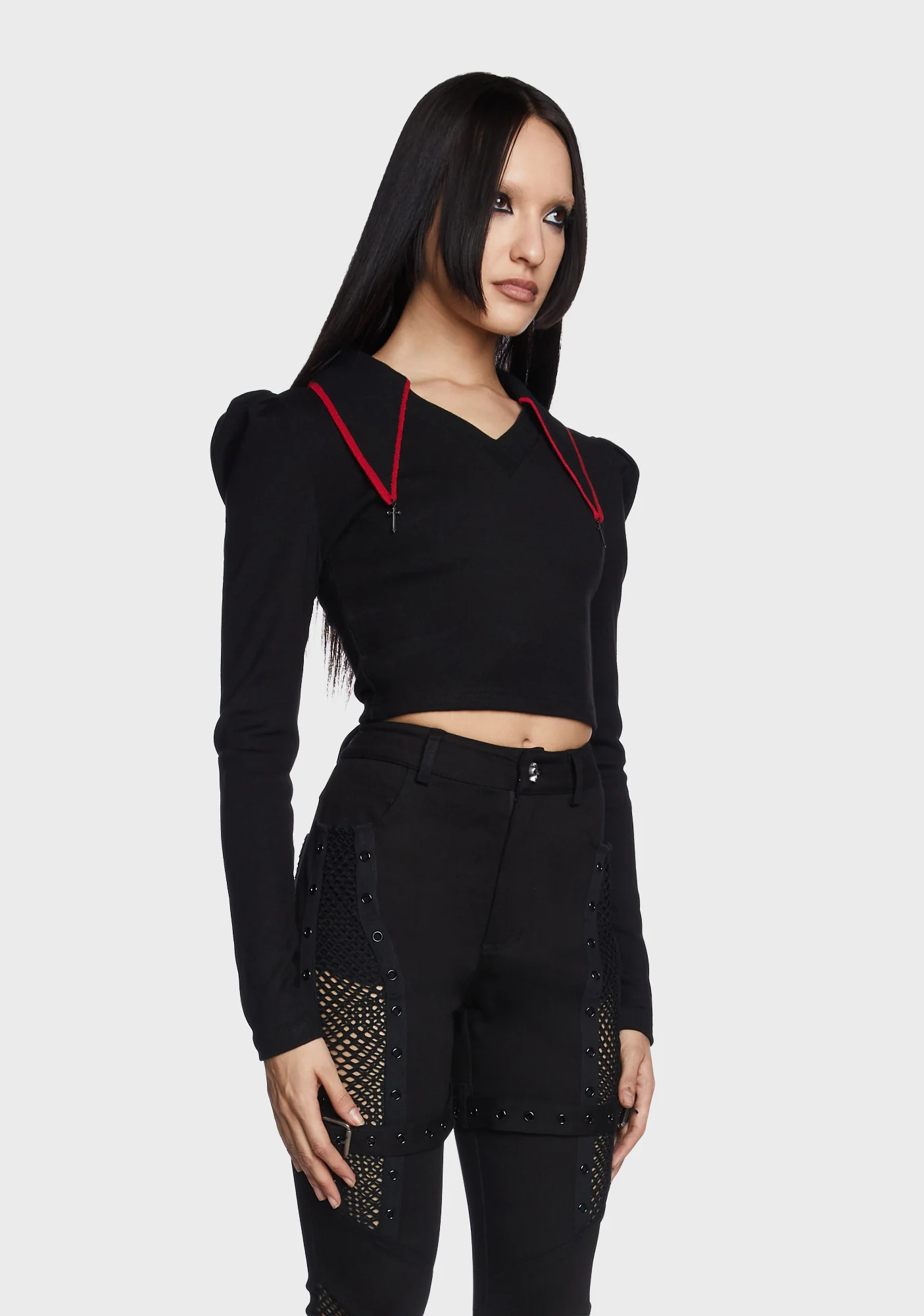 V-Neck Pointed Collar Princess Long Sleeve Top - Image 4