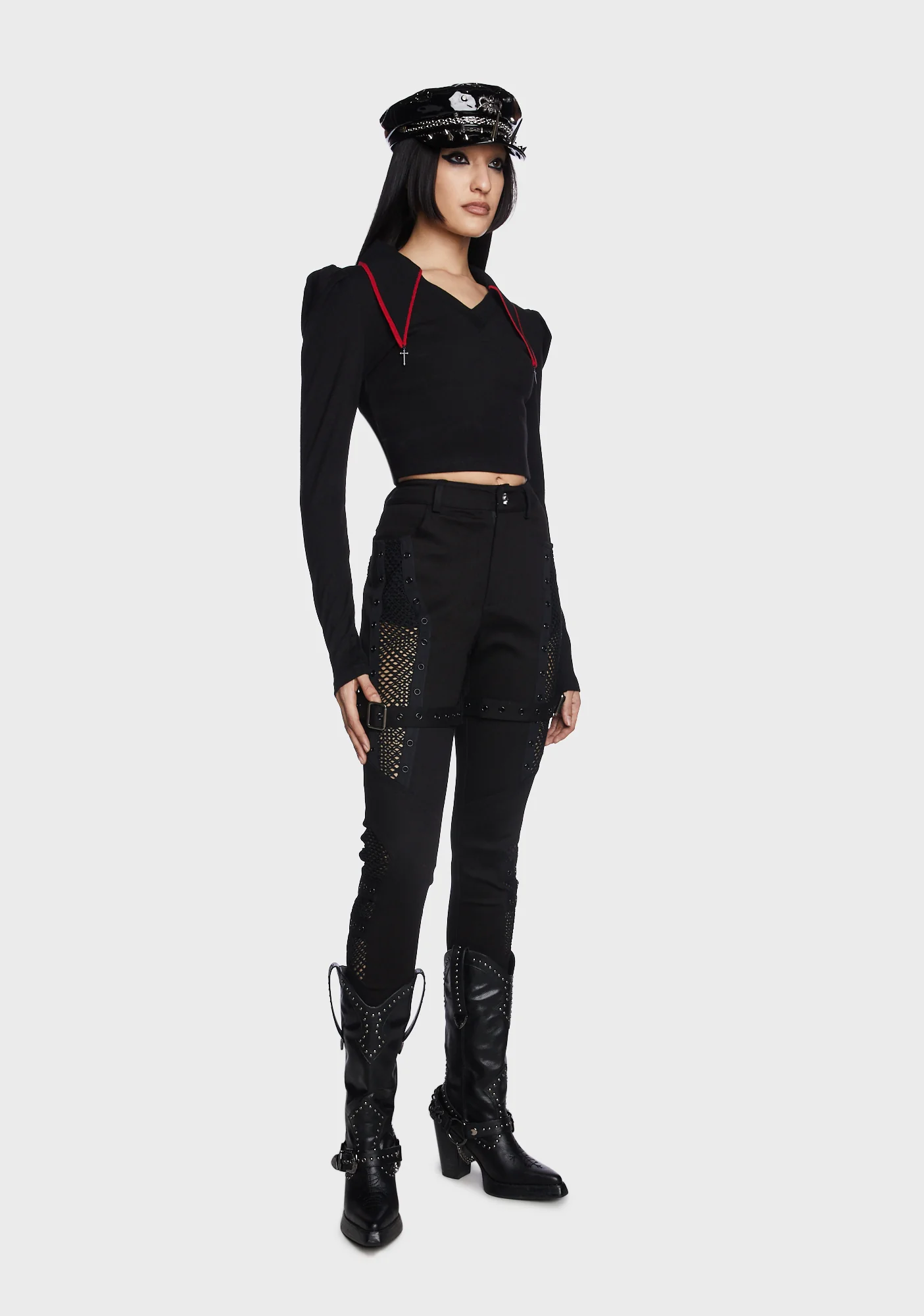 V-Neck Pointed Collar Princess Long Sleeve Top - Image 5