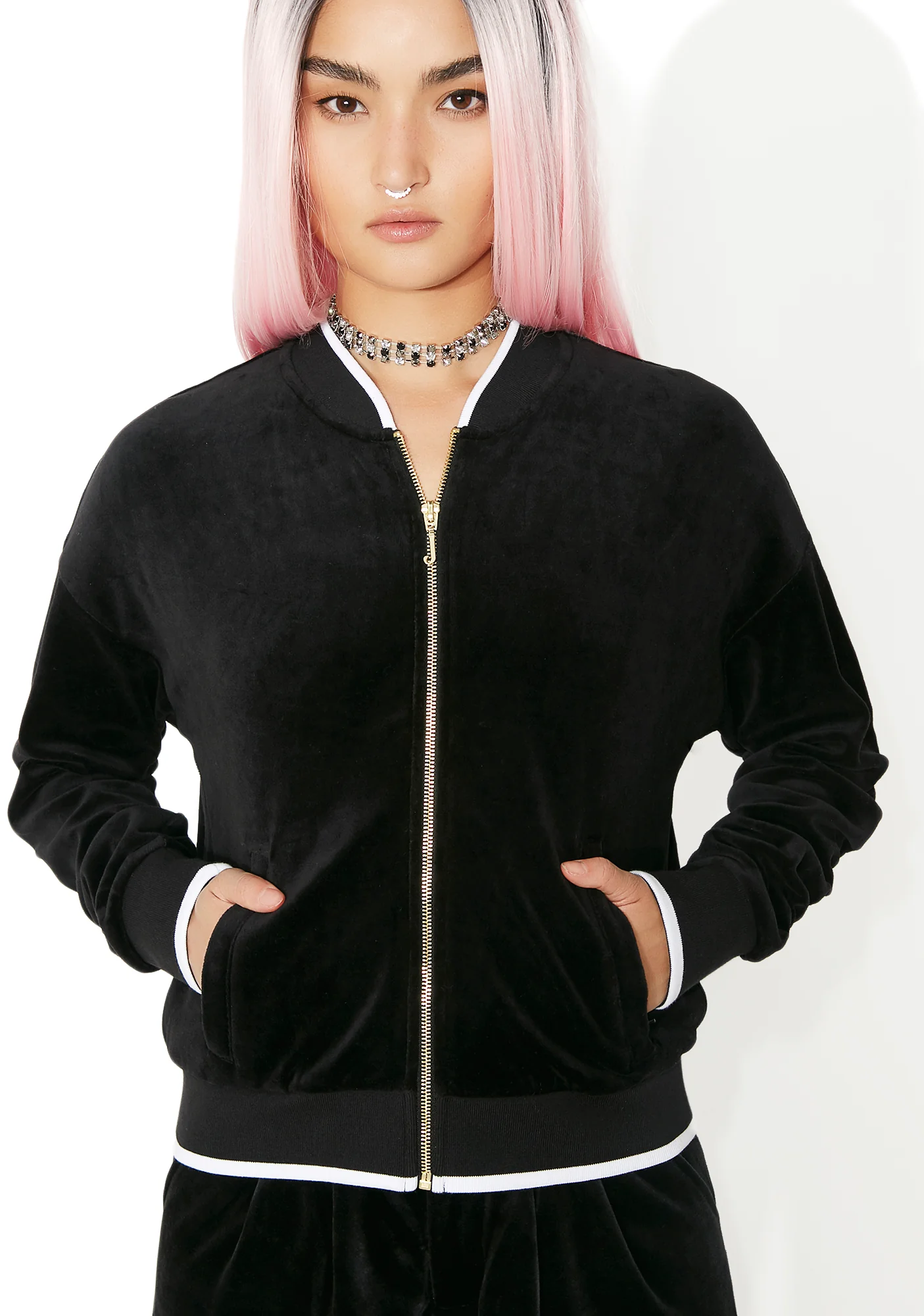 Velour Ruched Track Jacket - Image 3