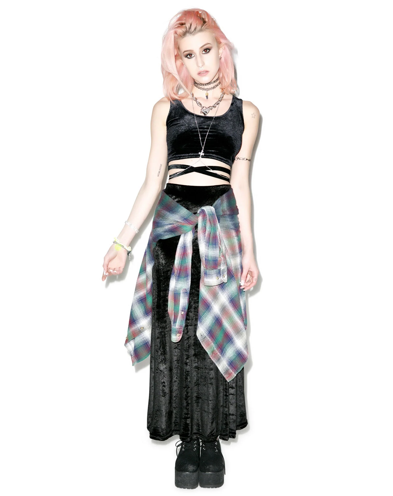 Velvet Double Cross Crop Top - Dark Gray - Image 10