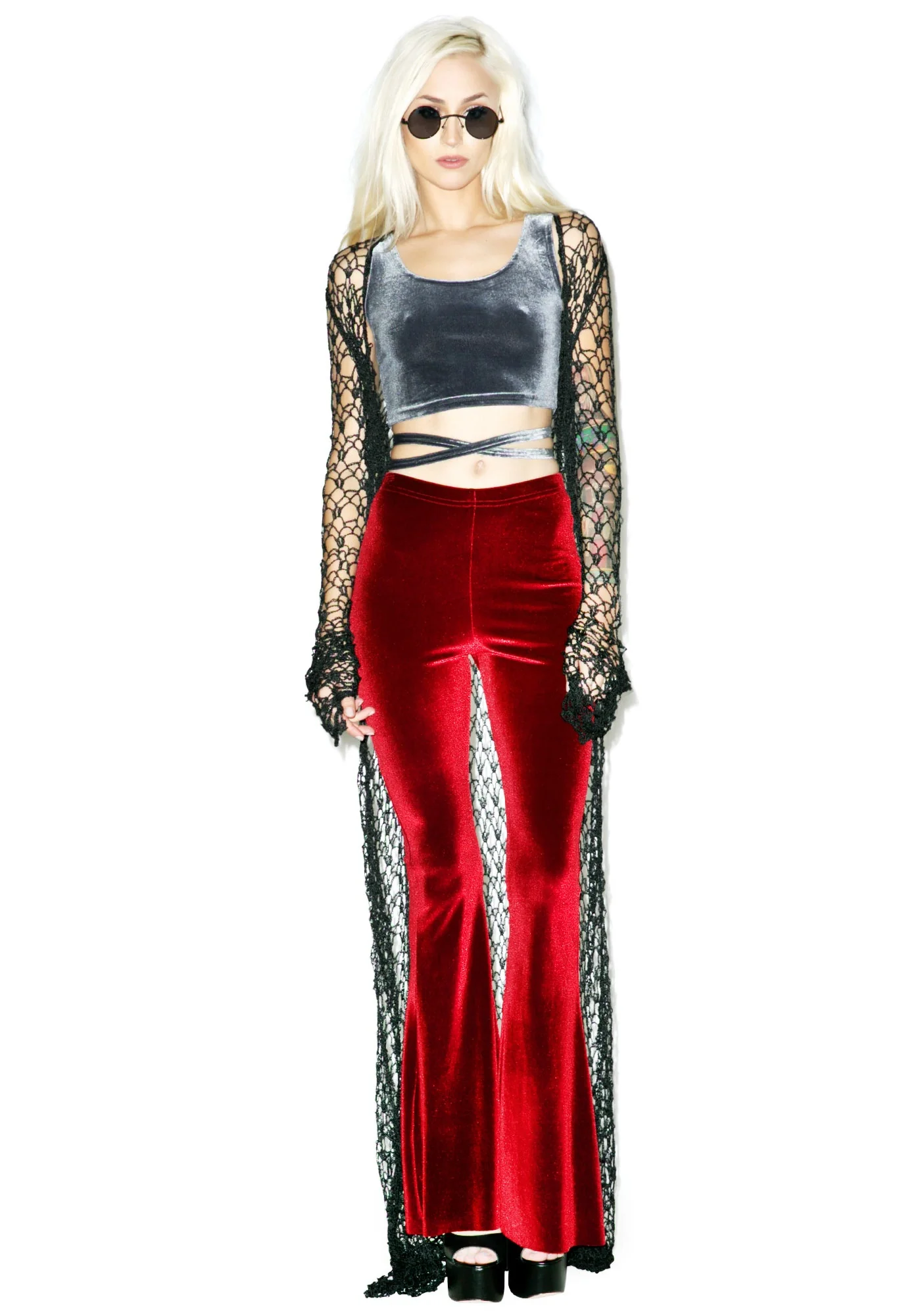 Velvet Double Cross Crop Top - Dark Gray - Image 5