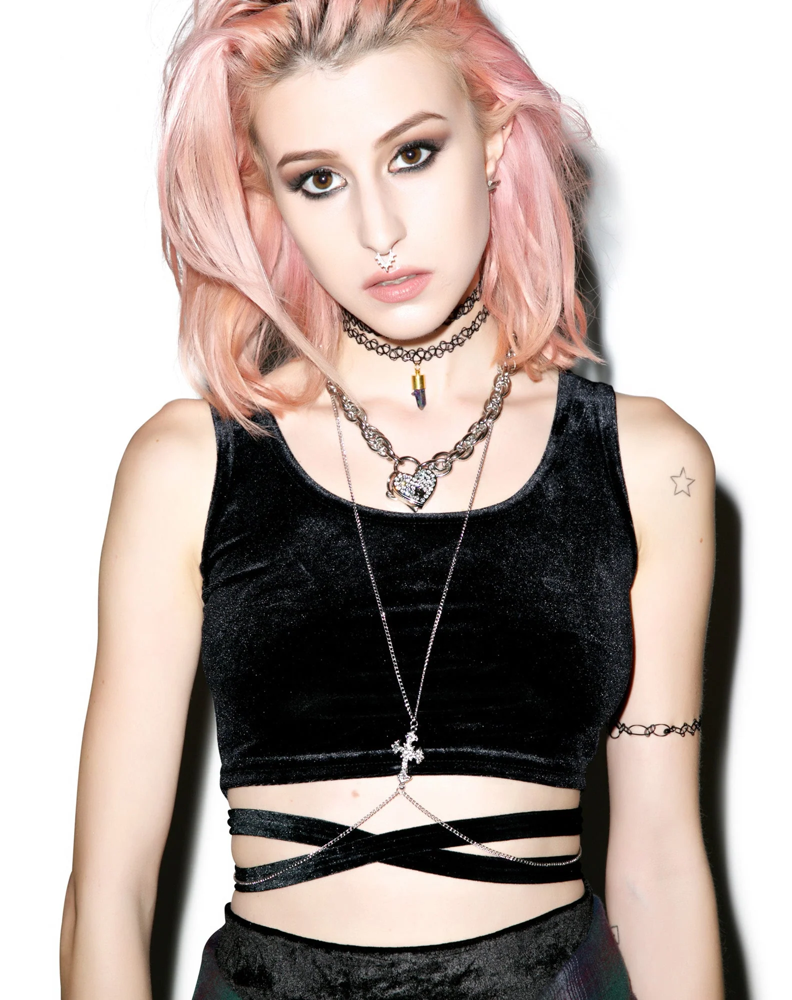 Velvet Double Cross Crop Top - Dark Gray - Image 7
