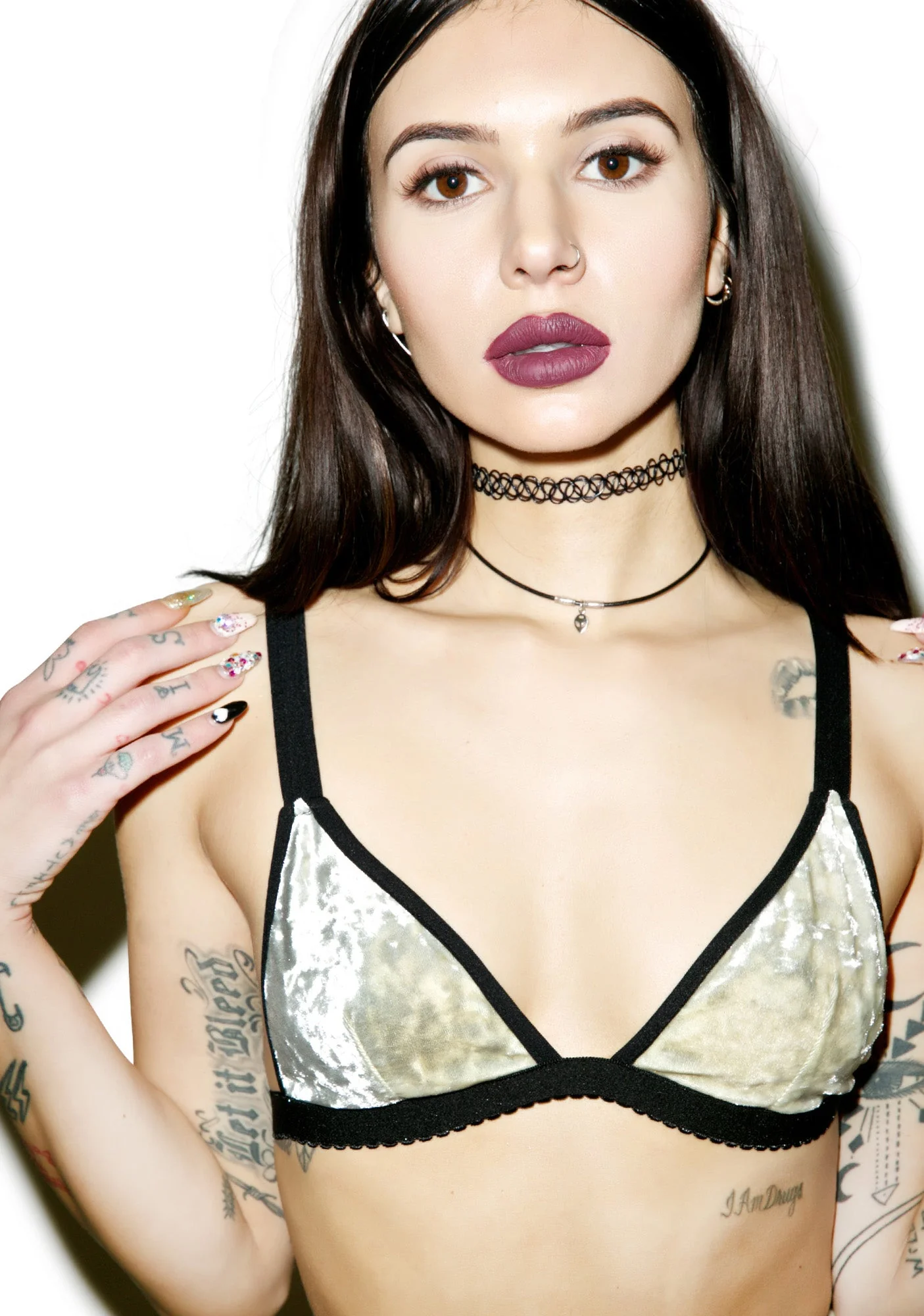 Velvet Triangle Bralette Bikini Top - Light Brown - Image 3