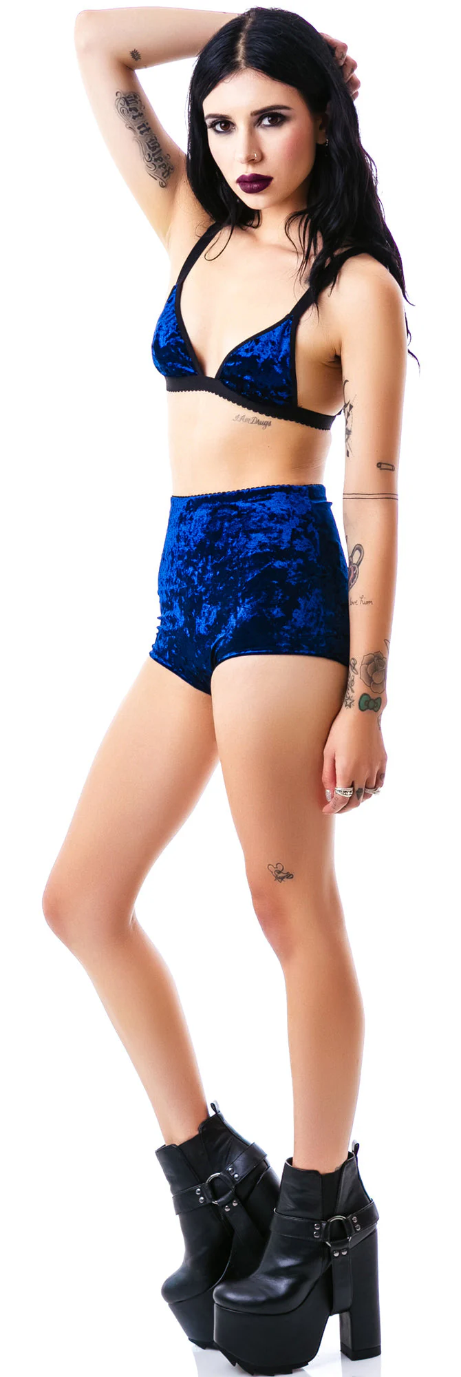 Velvet Triangle Bralette Bikini Top - Light Blue - Image 4