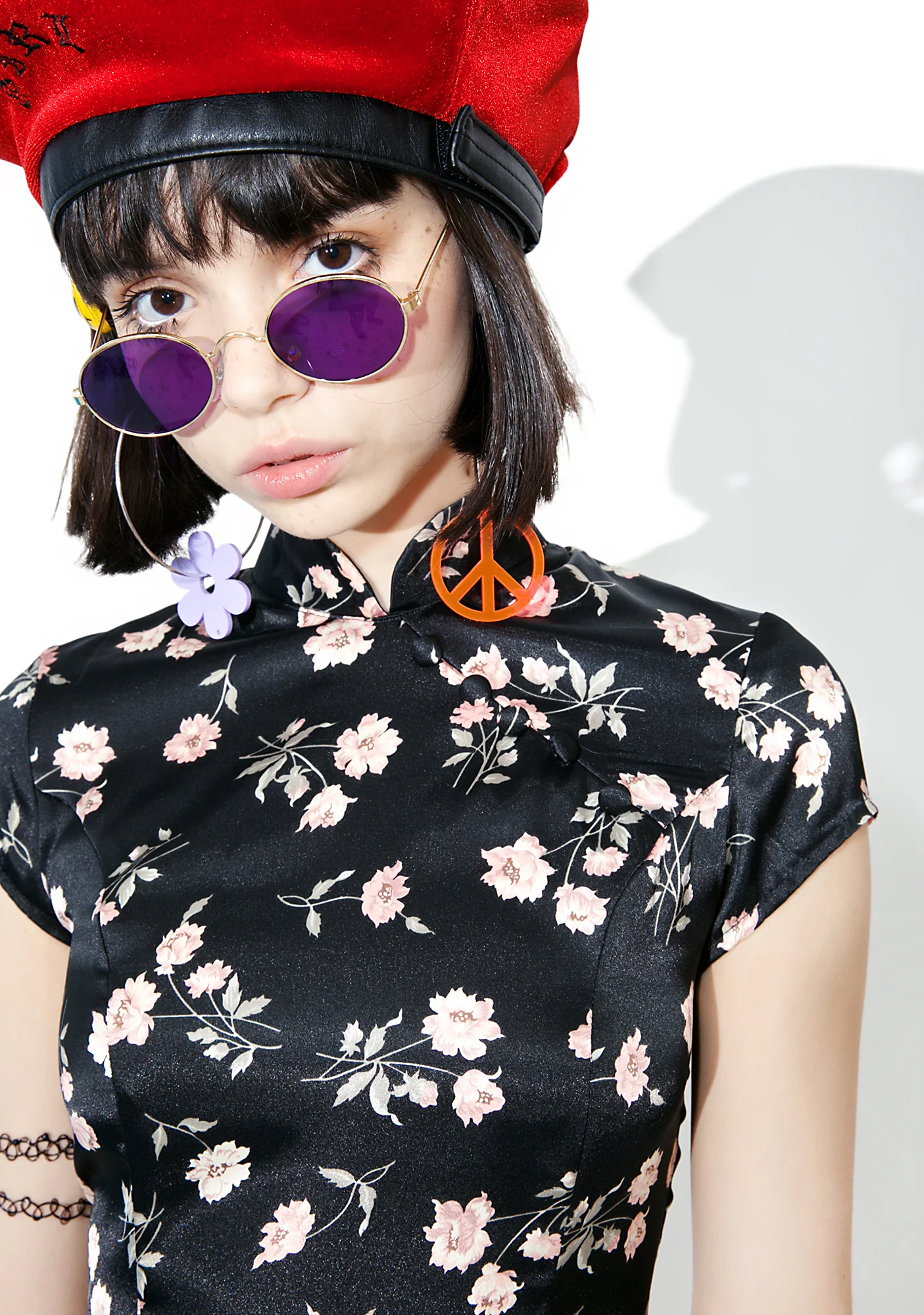 Vintage Black Floral Satin Dress - Image 3