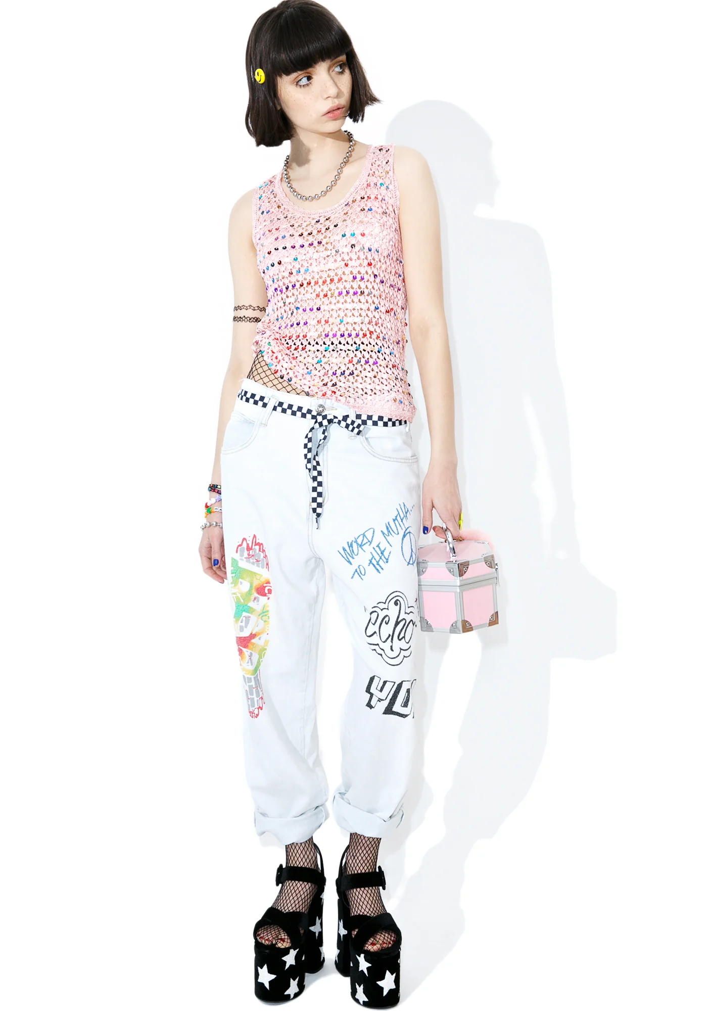 Vintage Pink Netted Sequin Top - Image 2