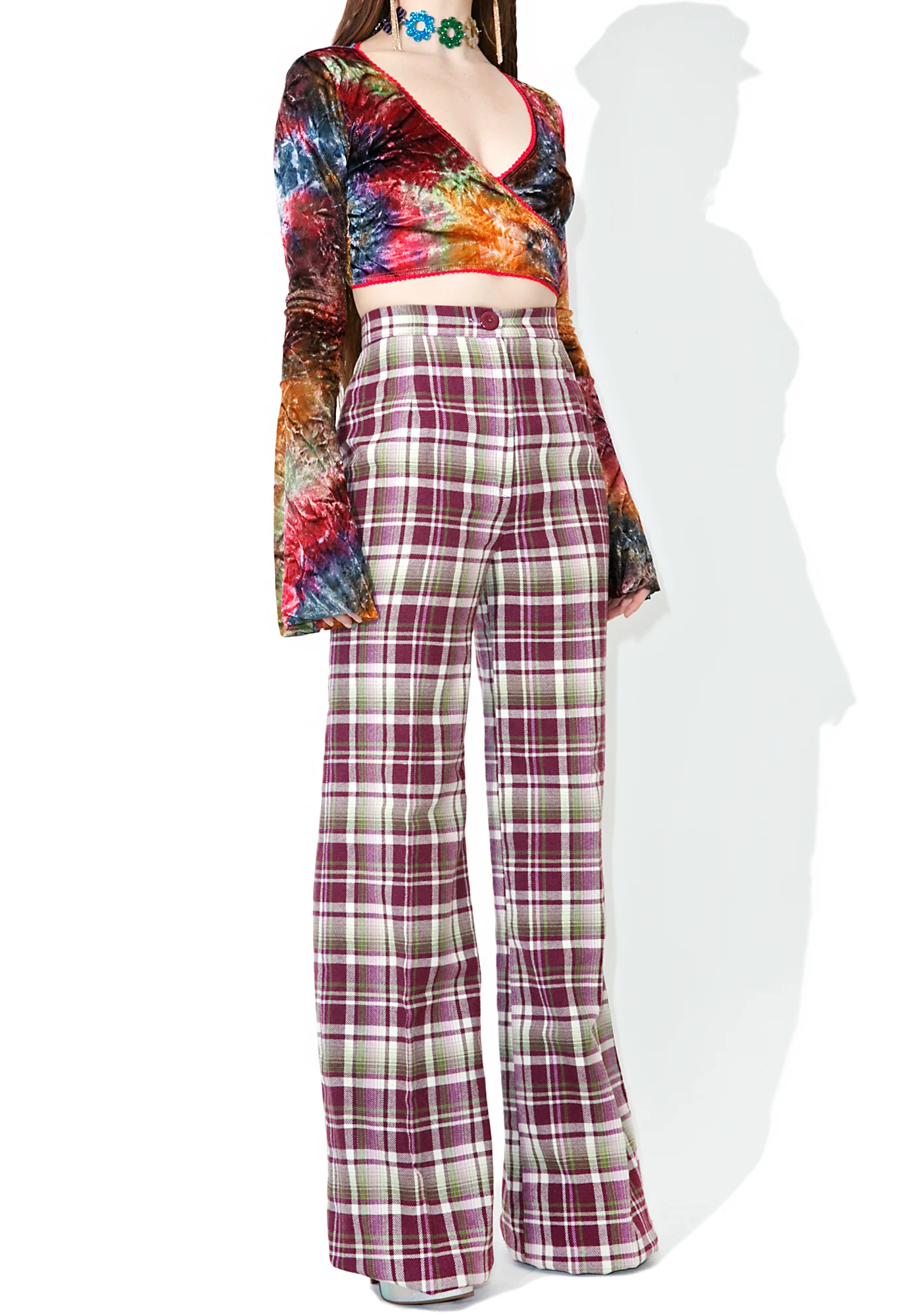 Vintage Purple Plaid High Waisted Pants - Image 3