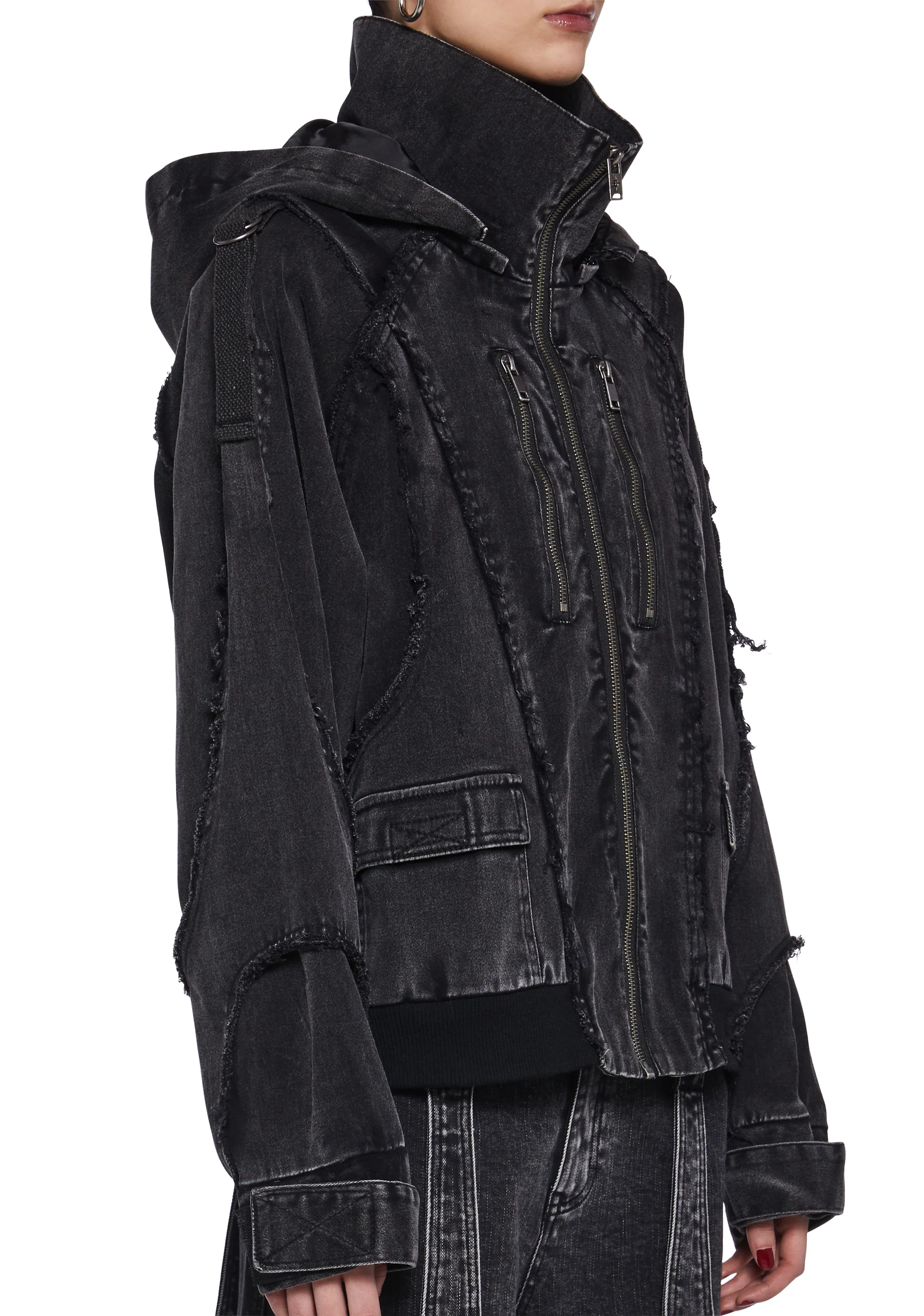 Warp Denim Bomber Jacket - Image 7