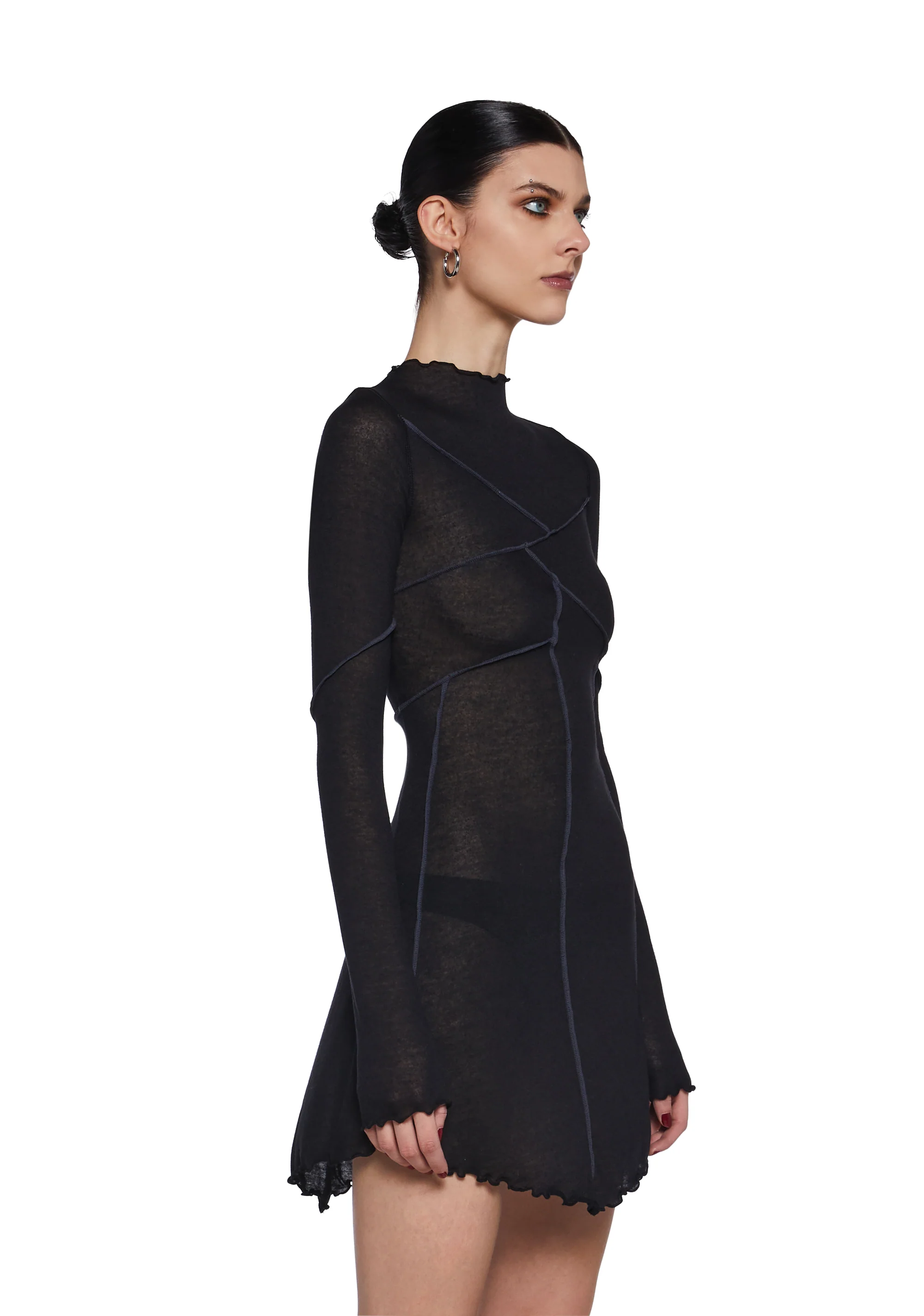 Warp Seamed Asymmetrical Mini Dress - Image 3