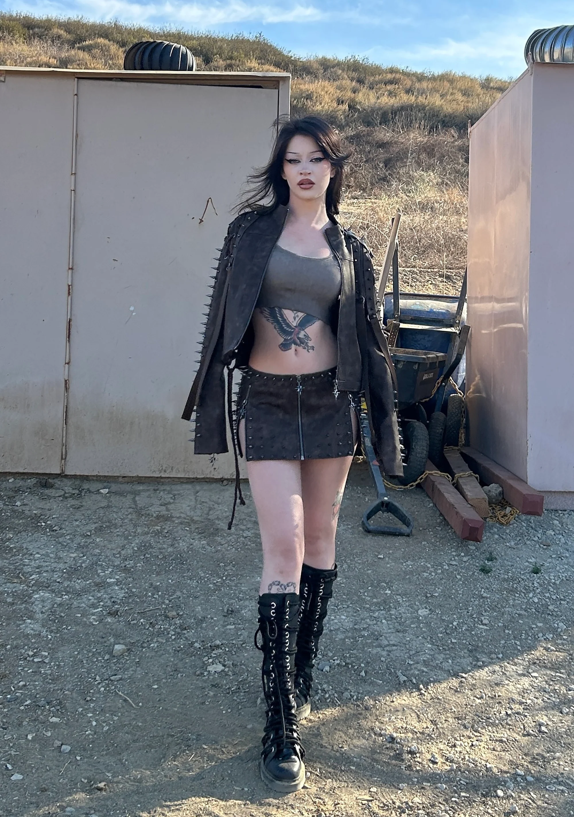 Warp Spiked Jacket With Lace Up Sleeves  - Brown - Image 10