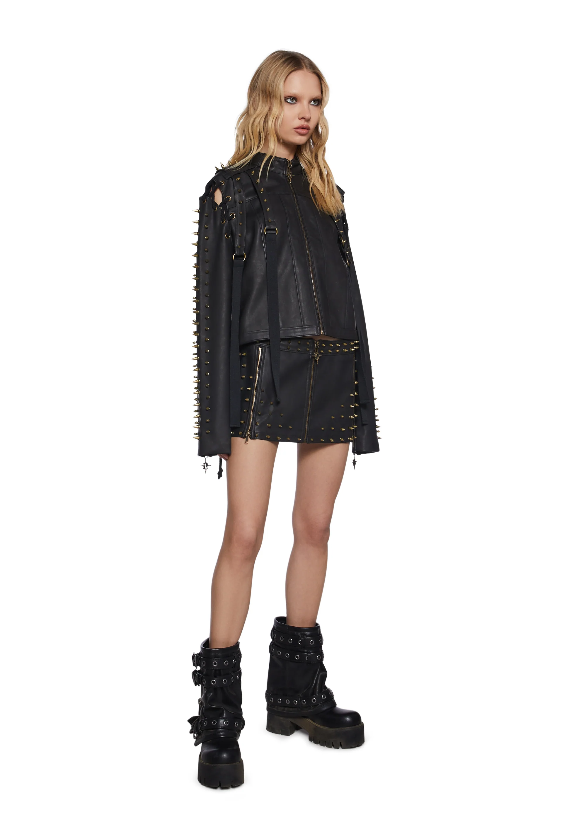 Warp Spiked Jacket With Lace Up Sleeves  - Black - Image 2