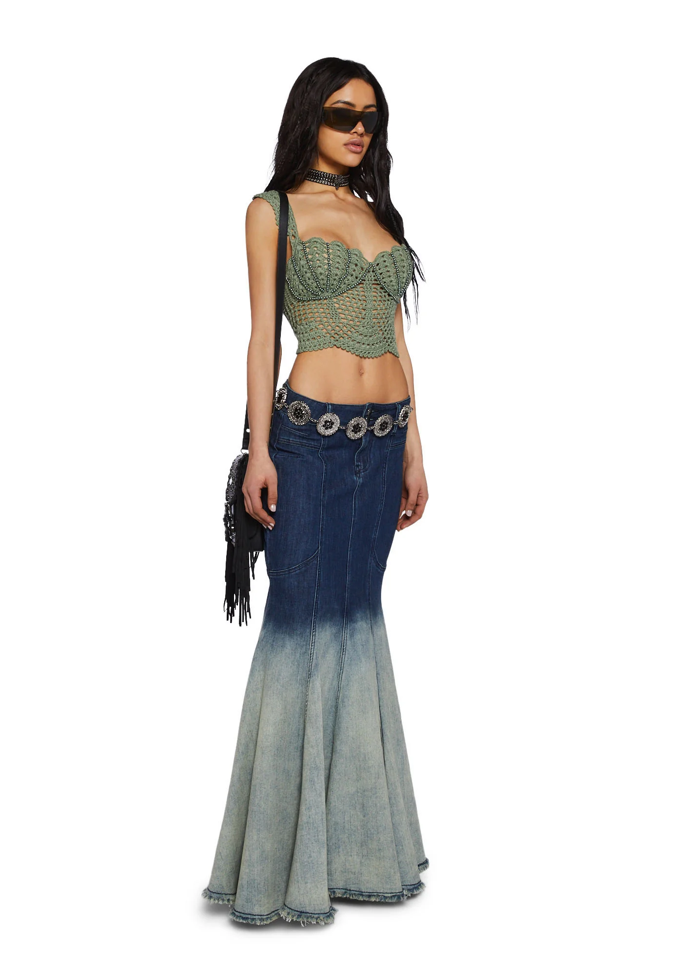 Washed Ashore Crochet Top-Green - Image 2