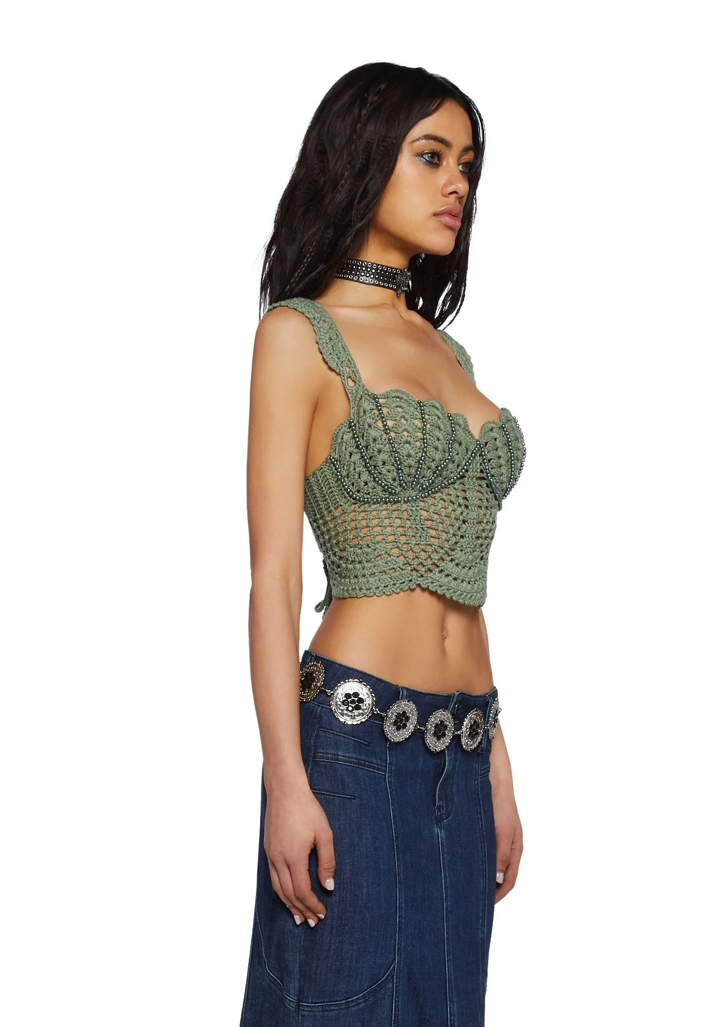 Washed Ashore Crochet Top-Green - Image 3