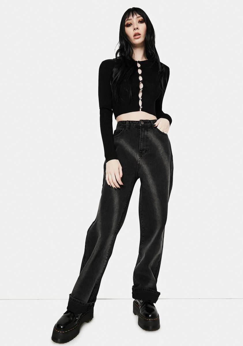 Washed Black Tie Dye Circle Effect Baggy Wide Leg Jeans - Image 2
