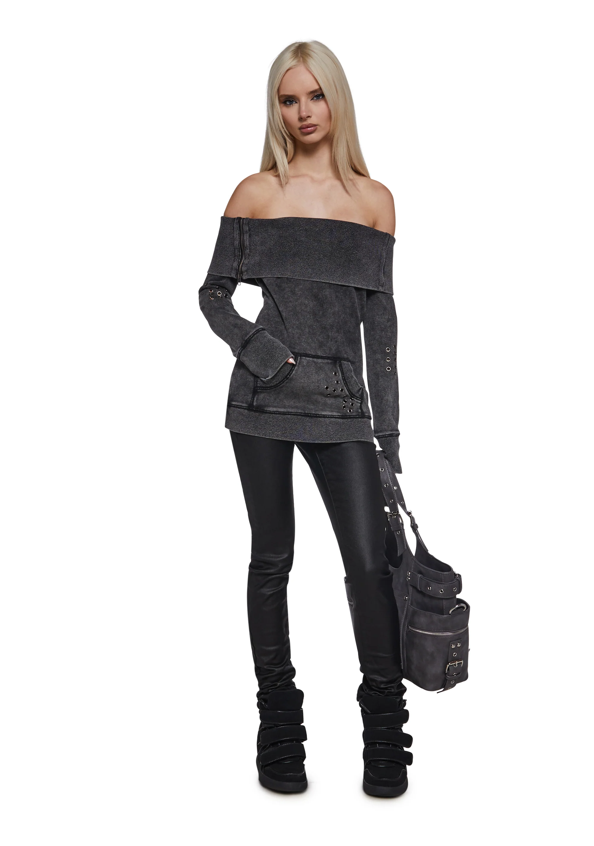 Style Off Washed Off The Shoulder Sweater - Image 2