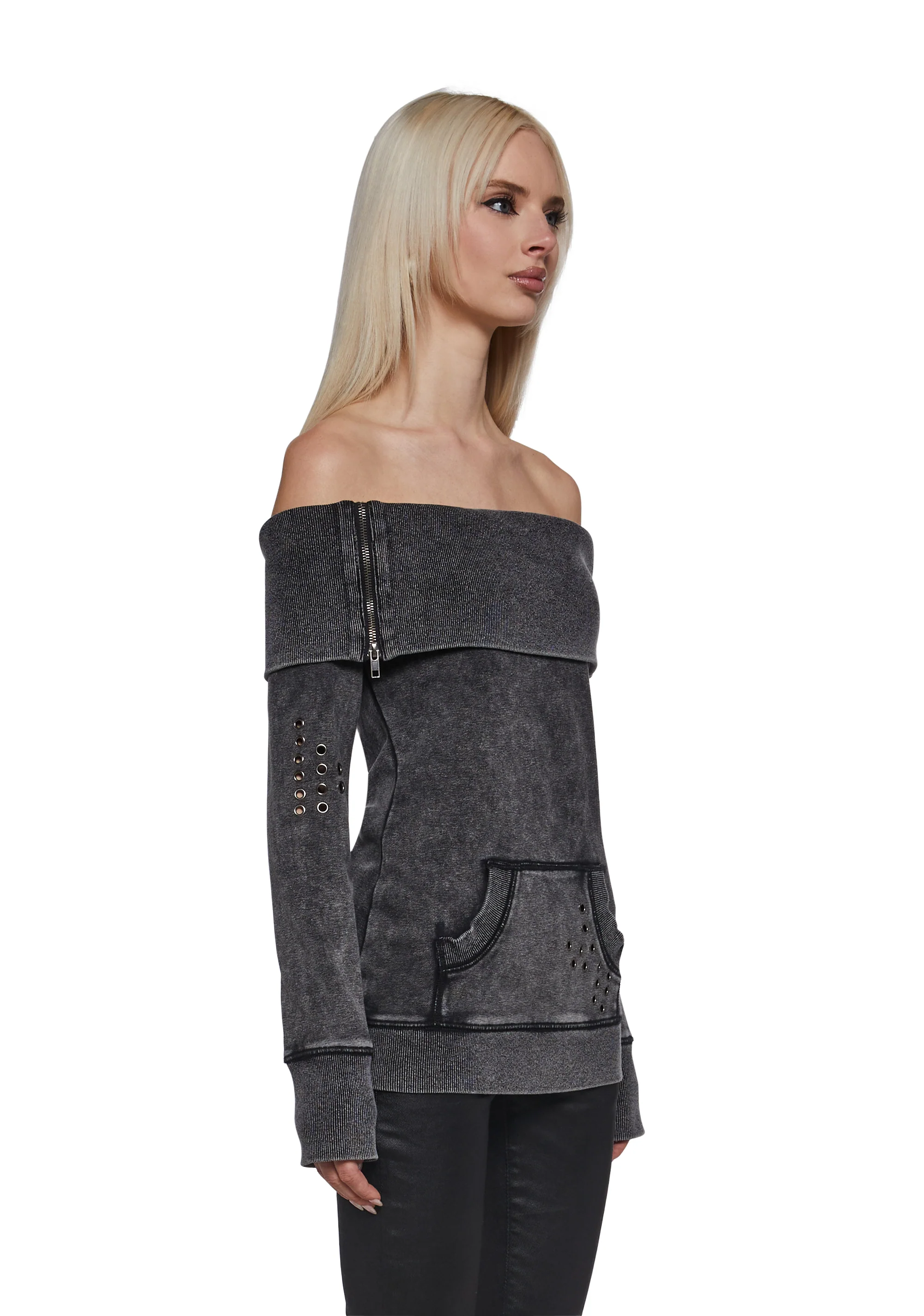 Style Off Washed Off The Shoulder Sweater - Image 3