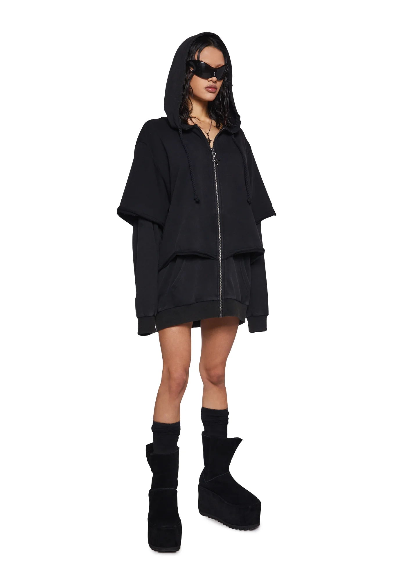Crossfade Washed Zip-Up Hoodie - Black - Image 2