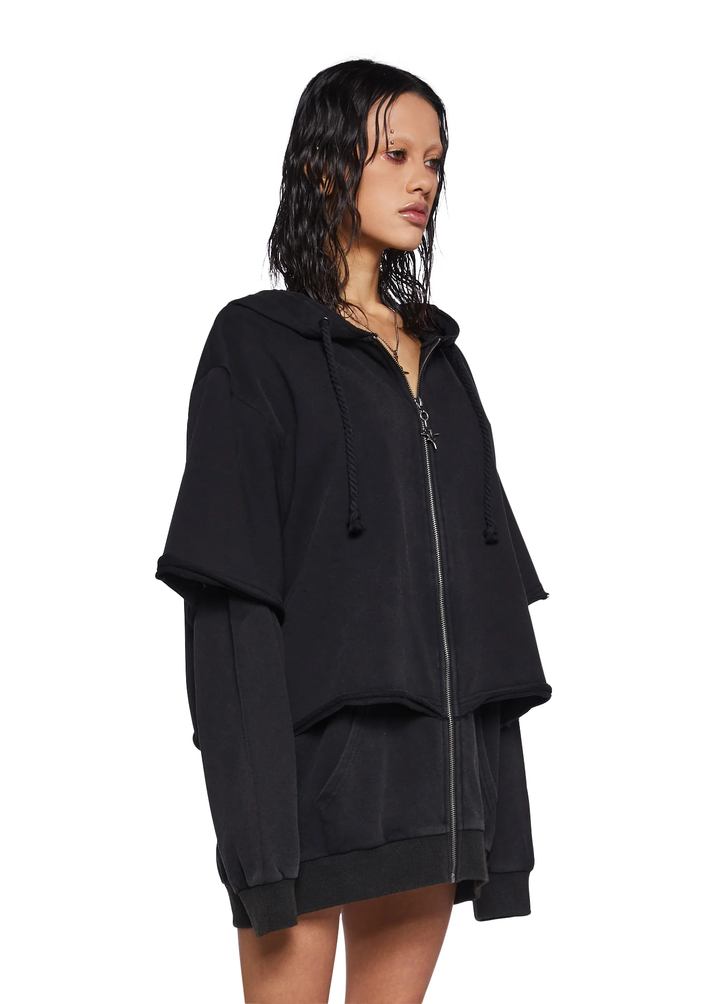 Crossfade Washed Zip-Up Hoodie - Black - Image 3