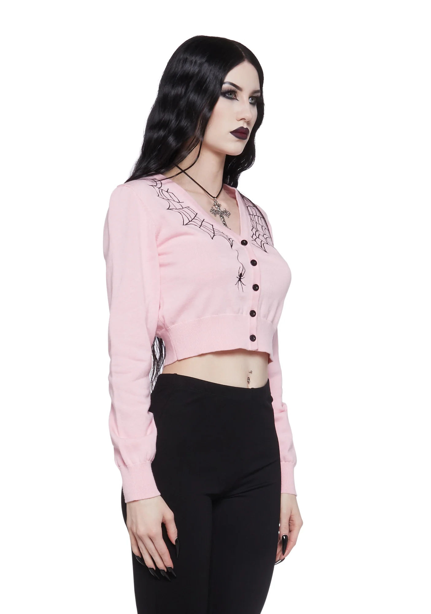 Web Obsessed Embroidered Cardigan - Pink - Image 3