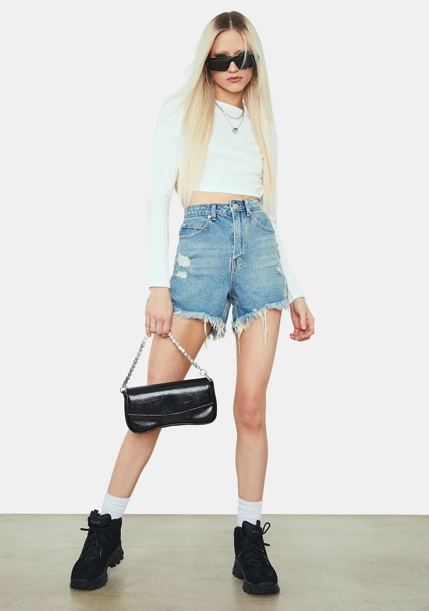 West Coast Distressed Long Denim Shorts - Image 3