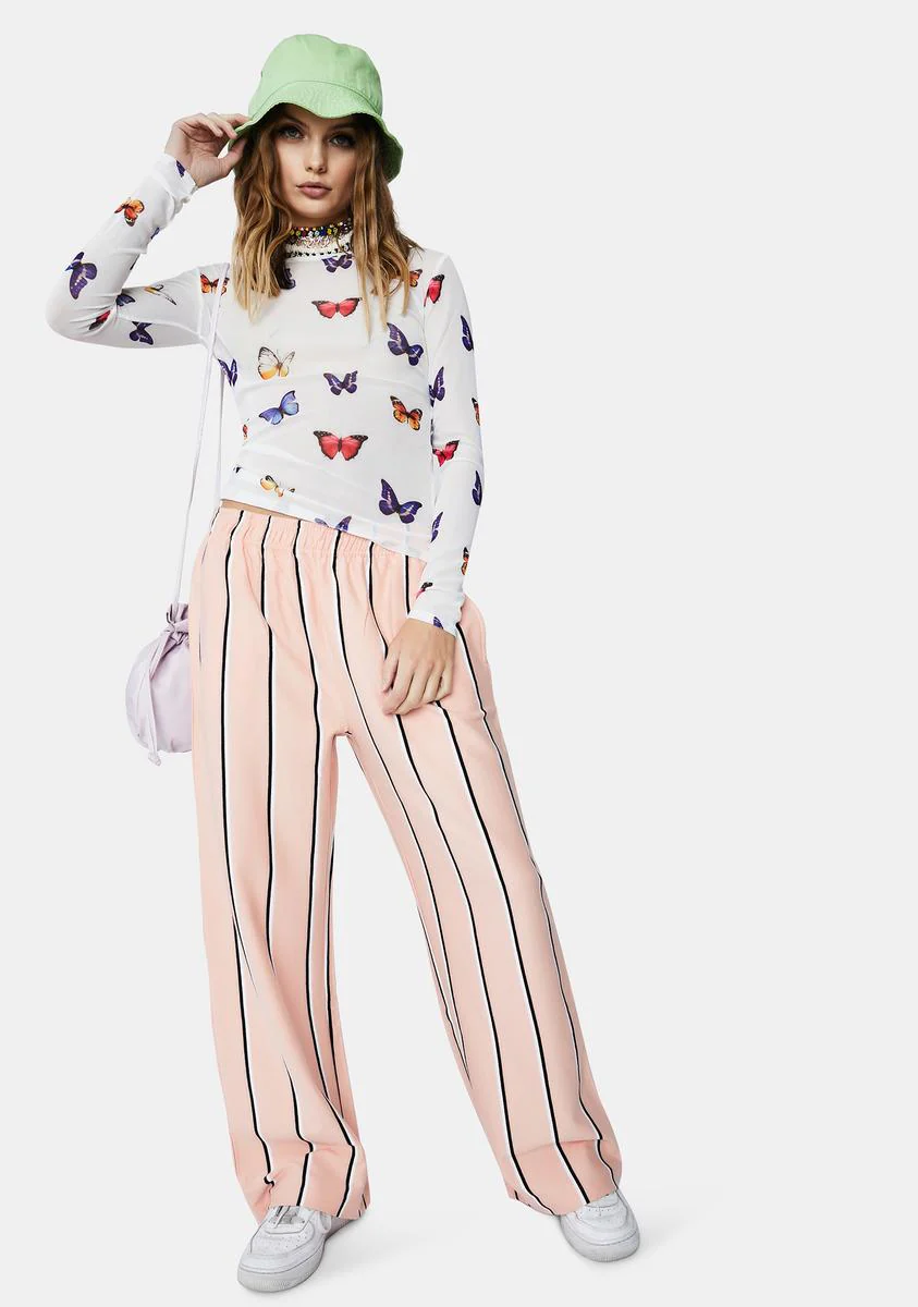 White Butterfly Print Mesh Top - Image 3