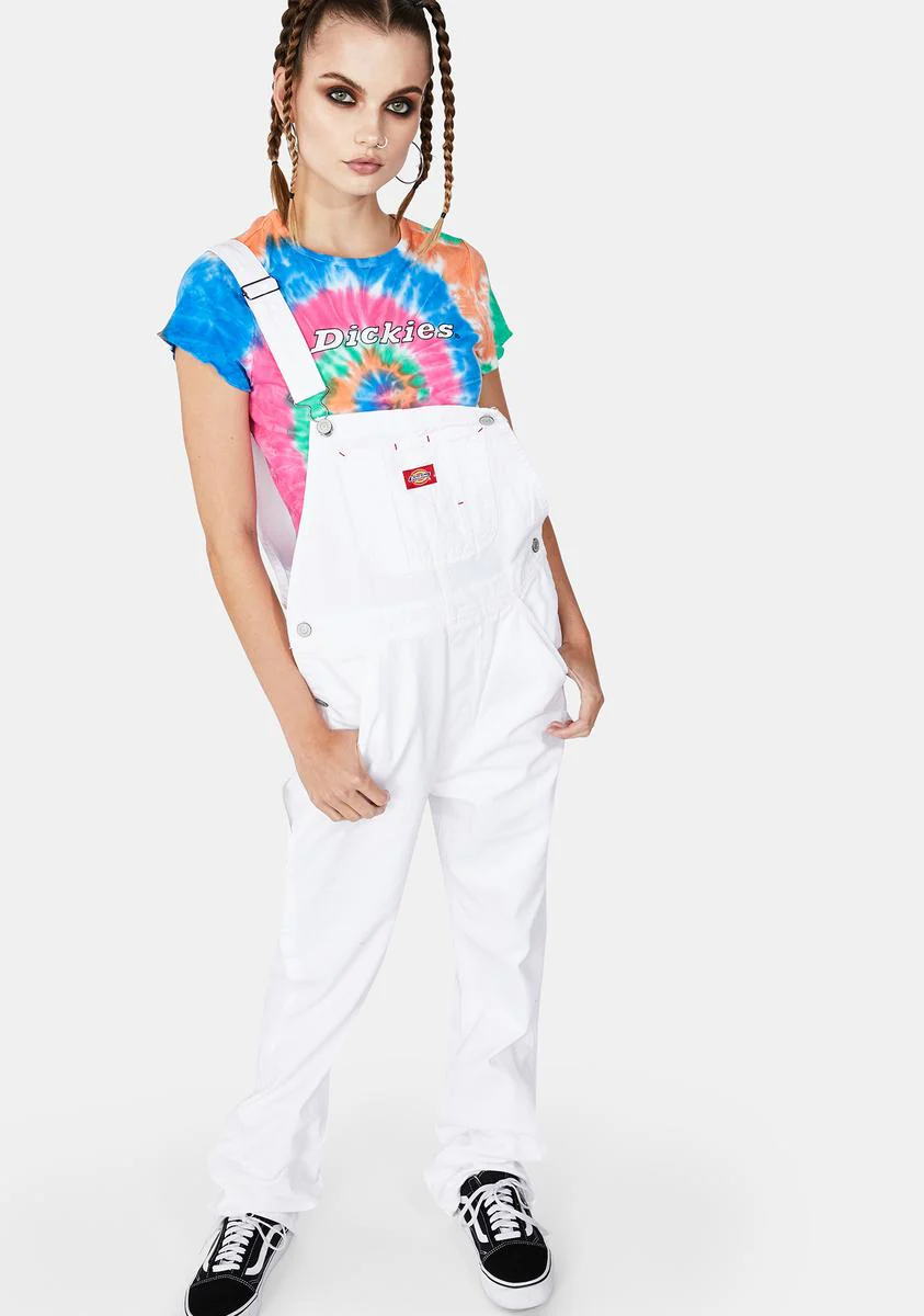 White Relaxed Straight Leg Carpenter Overalls - Image 3