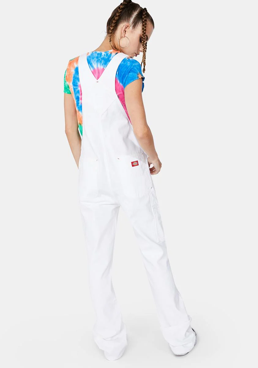 White Relaxed Straight Leg Carpenter Overalls - Image 4